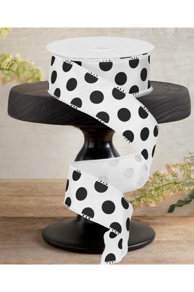 1.5&#x22; Big Polka Dot Ribbon: White &#x26; Black (10 Yards)