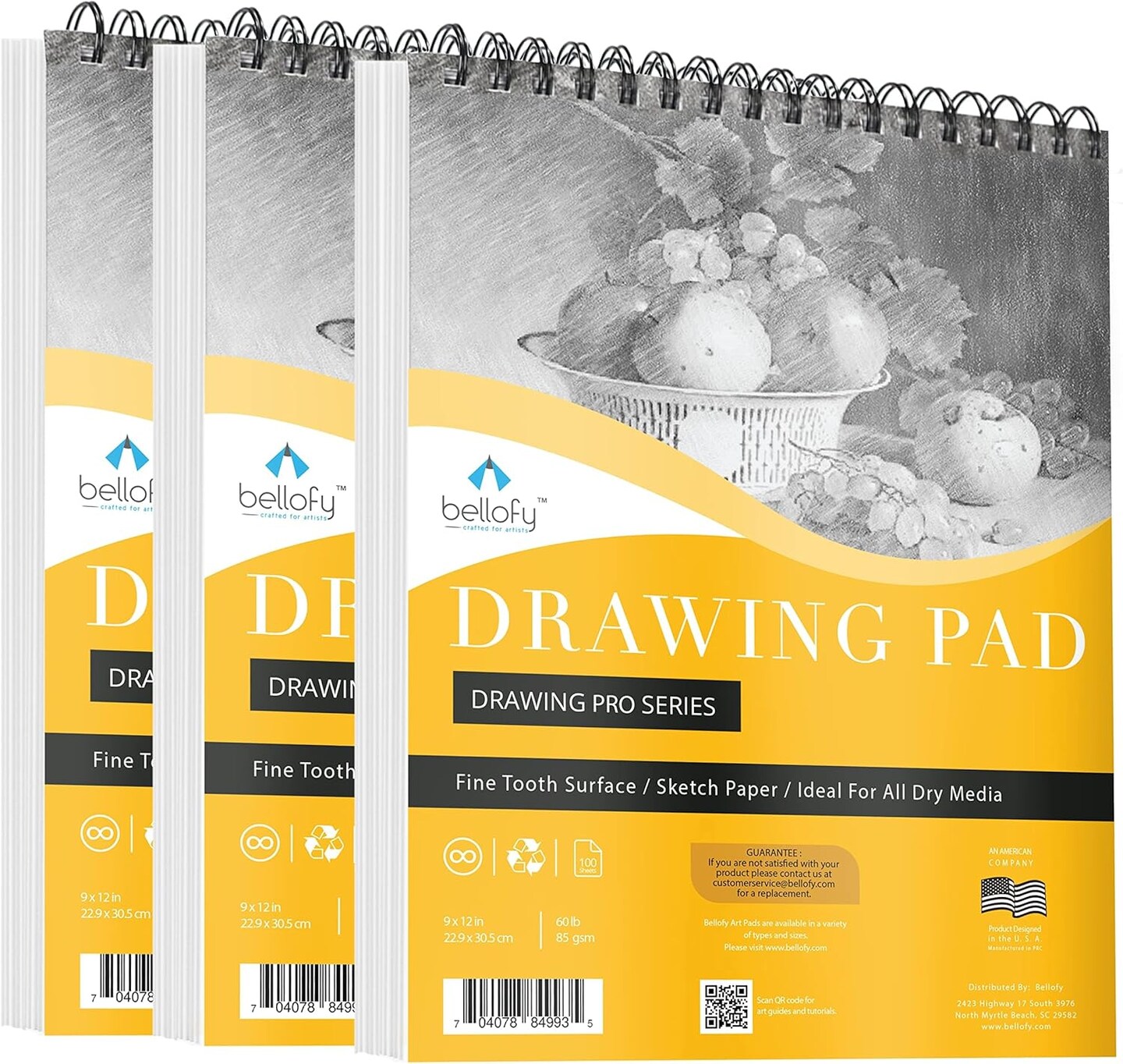 Drawing Paper Pads 9&#x201D; x 12&#x201D; | 300 Sheets | 60lbs 85g | Acid Free Sketchbook Paper for Dry Media | Top Spiral Bound Sketchpad for Kids, Beginners, Artists &#x26; Professionals