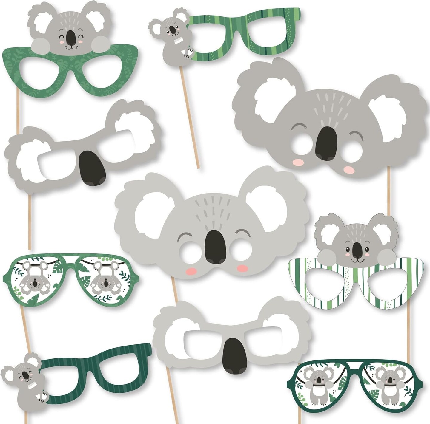 10PCS Koala Glasses & Masks – Bear Birthday & Baby Shower Photo Booth Props
