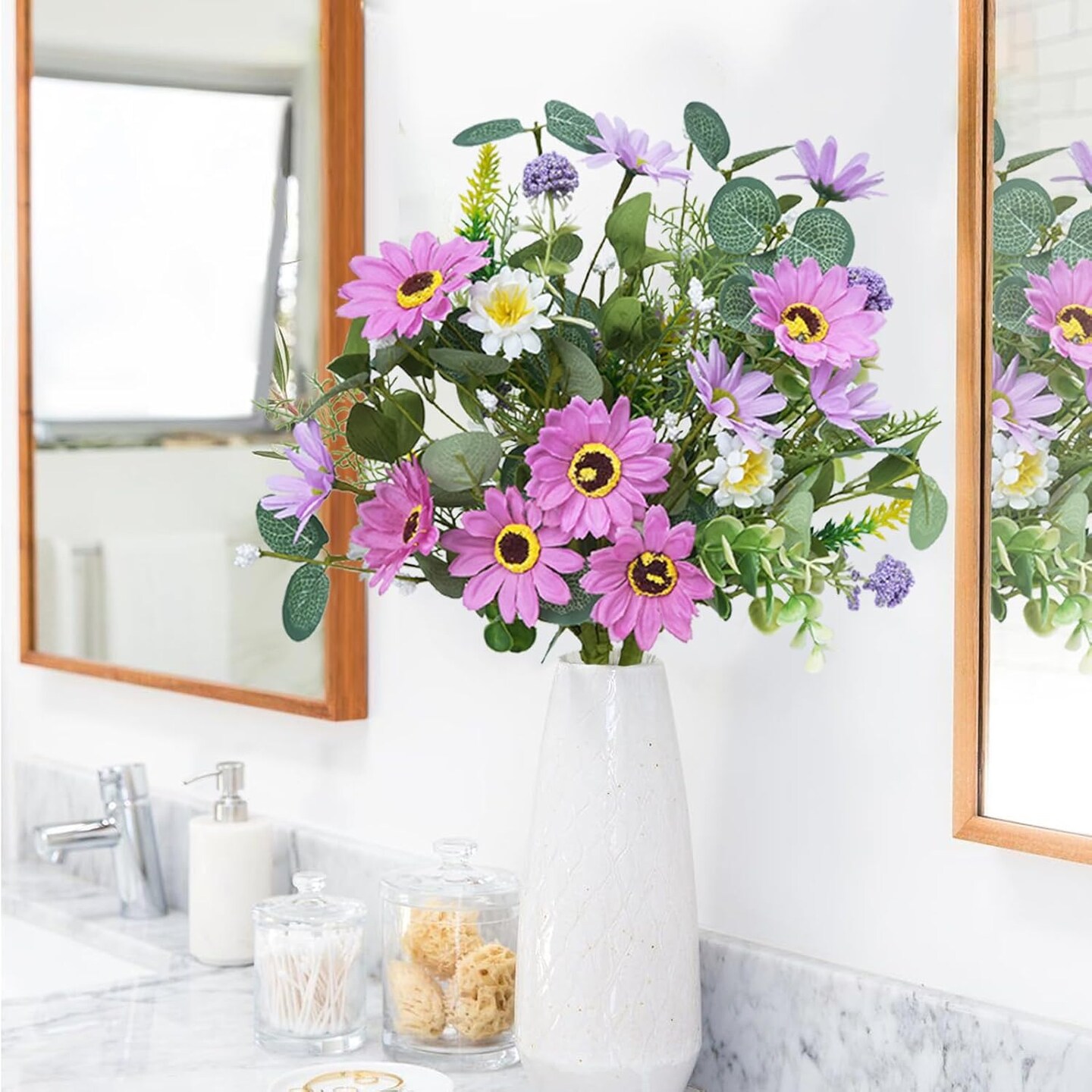 2 Bundles Summer Bushes Artificial Flowers Purple Silk Daisy Flowers