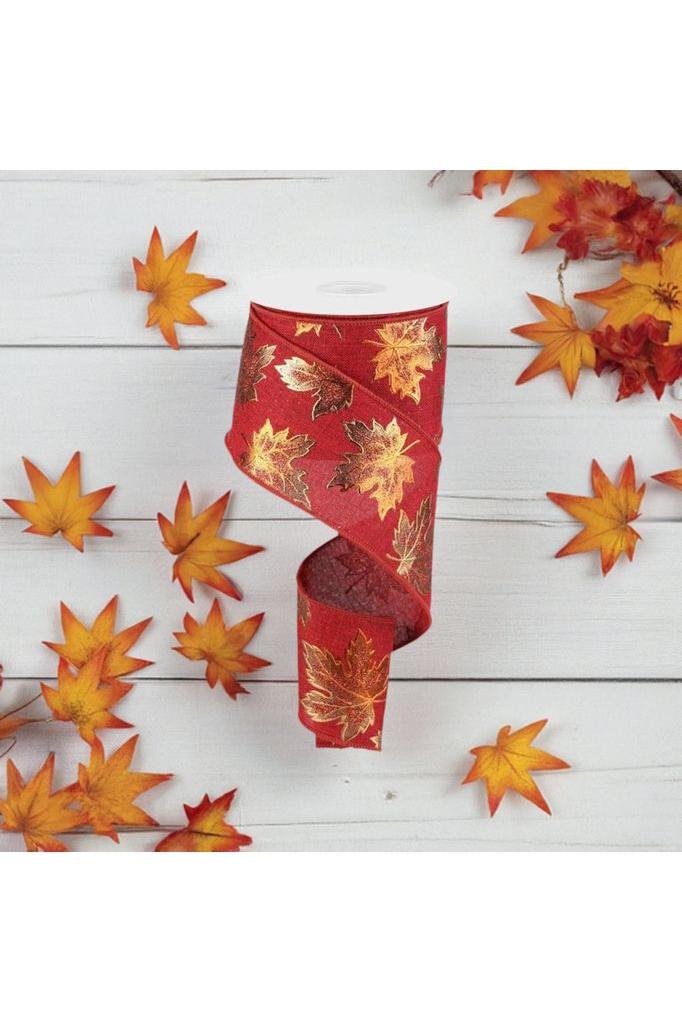 2.5&#x22; Foil Maple Leaf Royal Ribbon: Burgundy (10 Yards)