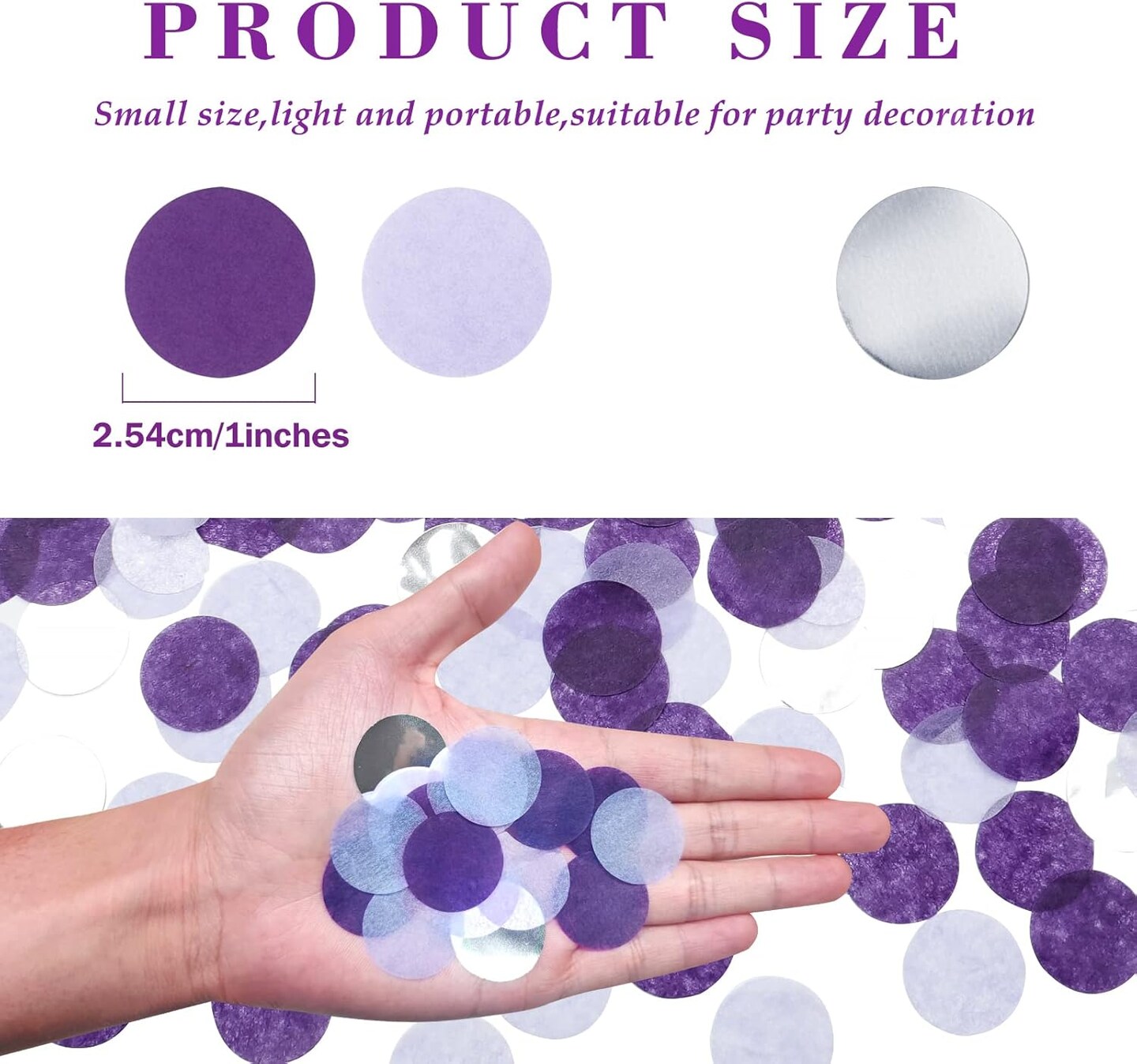 5,000 Pcs Purple & Silver Tissue Paper Confetti - 1-Inch Round Table Dots - 1.76oz Bulk Confetti for Weddings, Birthdays, Graduations, and DIY Balloon Stuffing