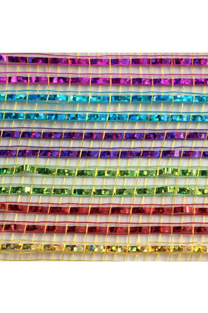 10&#x22; Wide Foil Stripes Poly Deco Mesh Ribbon: Bright Multi (10 Yards)