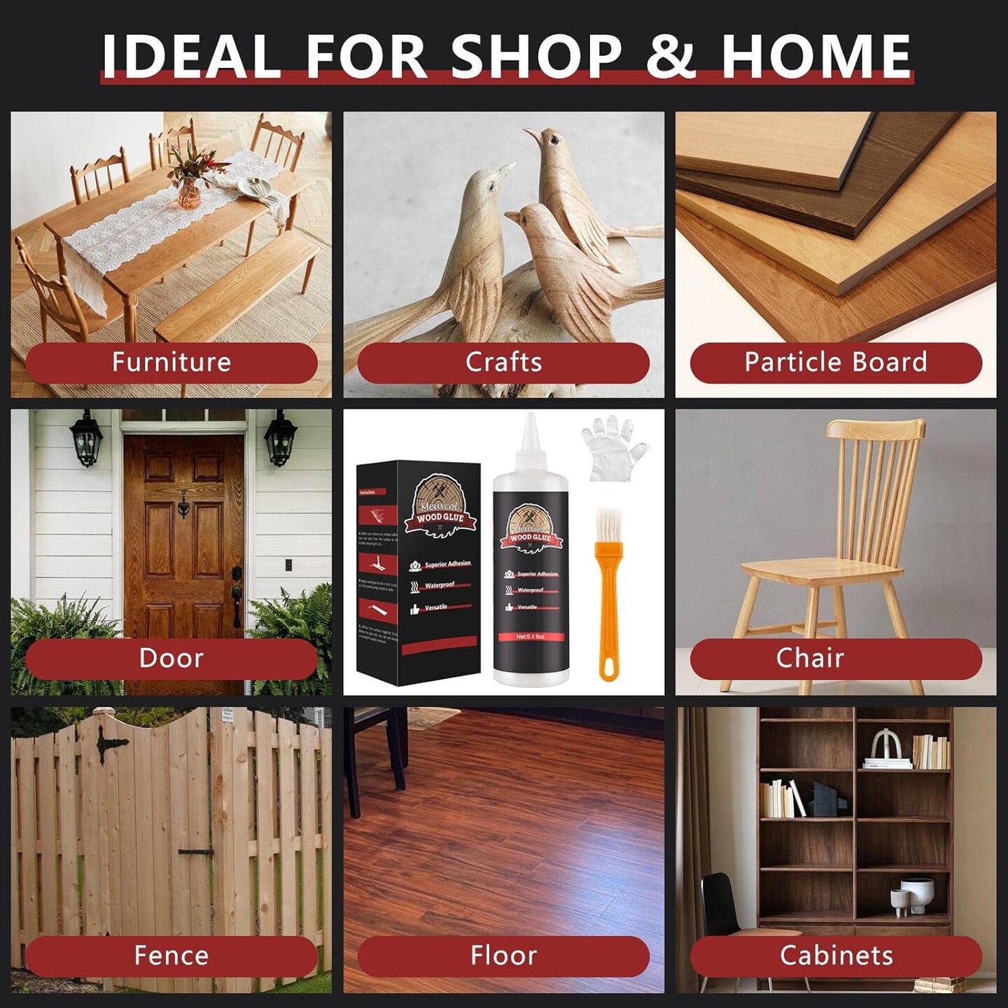 Wood Glue, Strongest Glue for Woodworking, Waterproof Clear Wood Glue for Furniture Heavy Duty, Interior & Exterior Furniture Glue for Crafts, Furniture, Baseboard, cabinets, Door (150g)