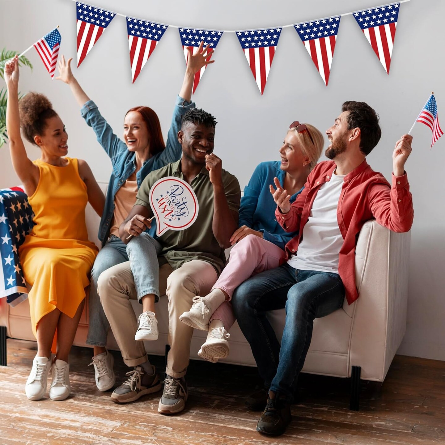 USA Flag Pennant Banner | 100&#x2019; FT. Long American String Flags | 18&#x201D; Inch Tall Triangle Flag Decorations USA Party | Stars and Stripes Bunting Garland | 4th of July Patriotic Decoration