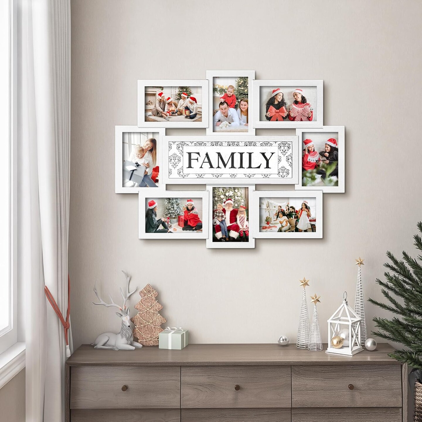 Photo Frame 22x17 White Family Picture Frame Selfie Gallery Collage Wall Hanging for 6x4 Photo - 8 Photo Sockets - Wall Mounting Design