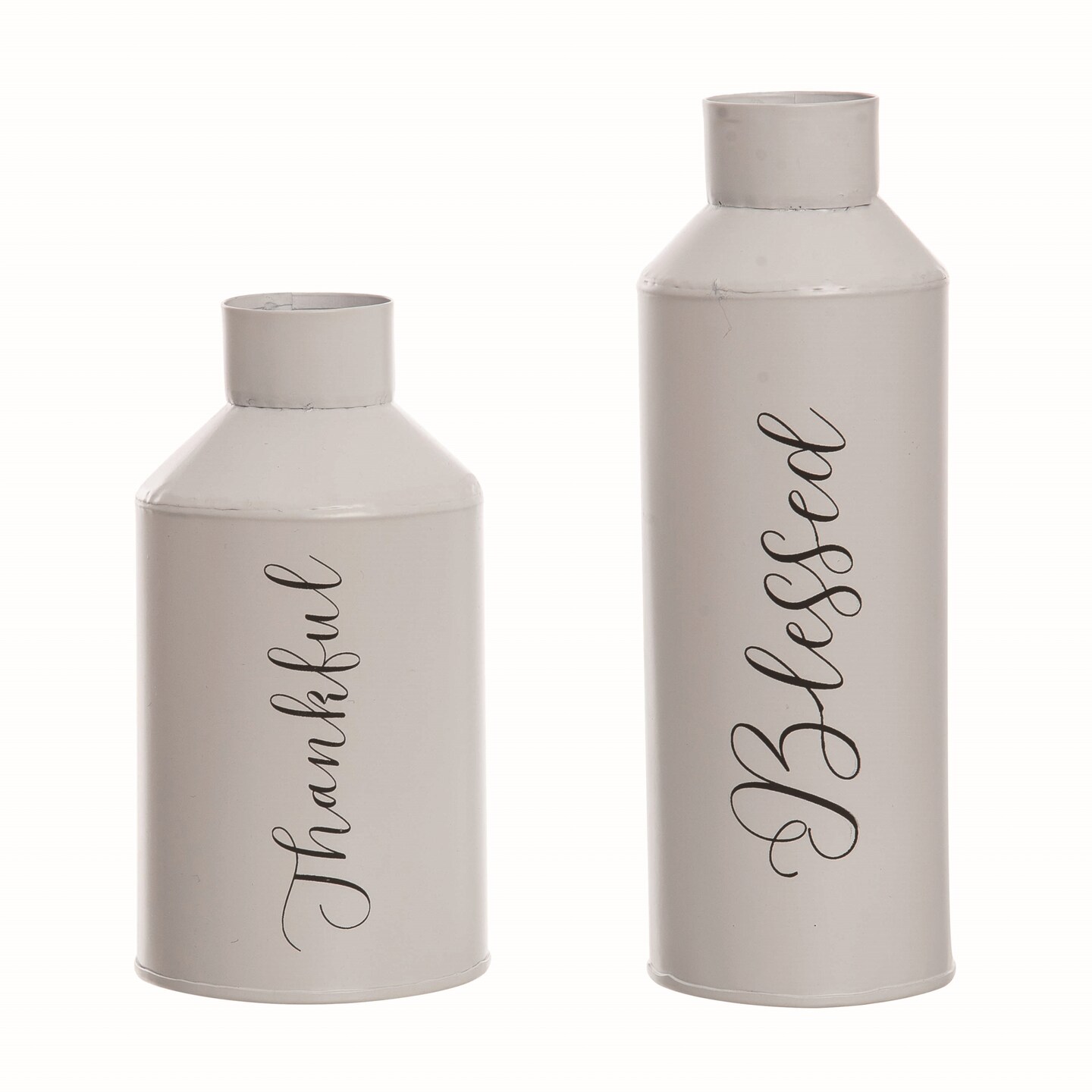 Transpac Metal 6.83 in. White Harvest Rustic Thankful and Blessed Vases Set of 2