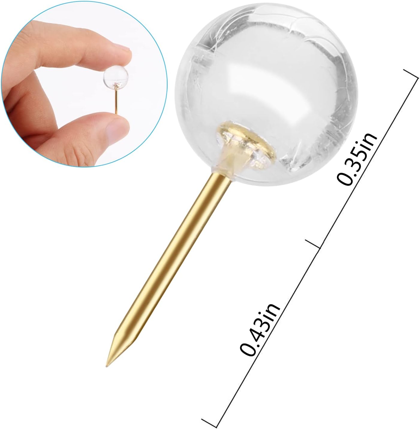 100 pcs 1/3 inch gold push pins map tacks steel point with transparent round heads