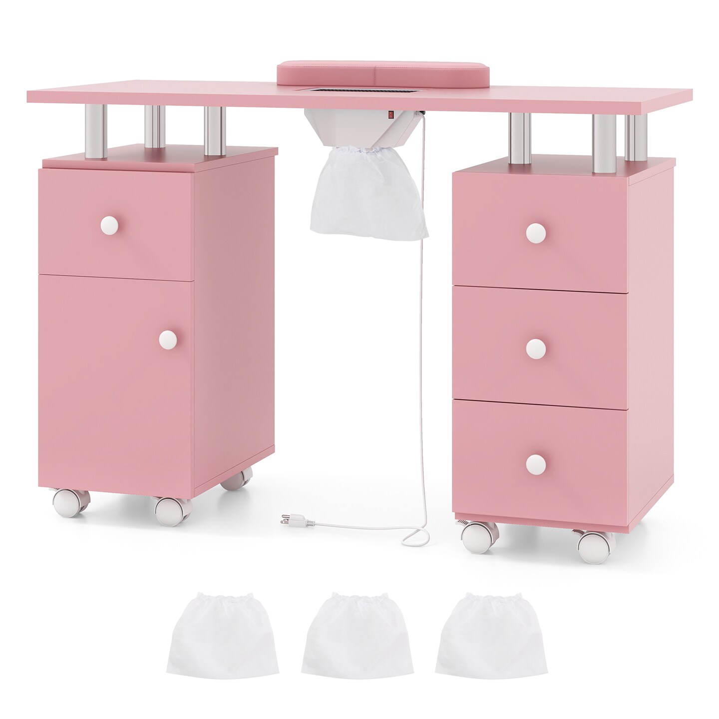 Manicure Table with Dust Collector, Storage and Wrist Rest Cushion