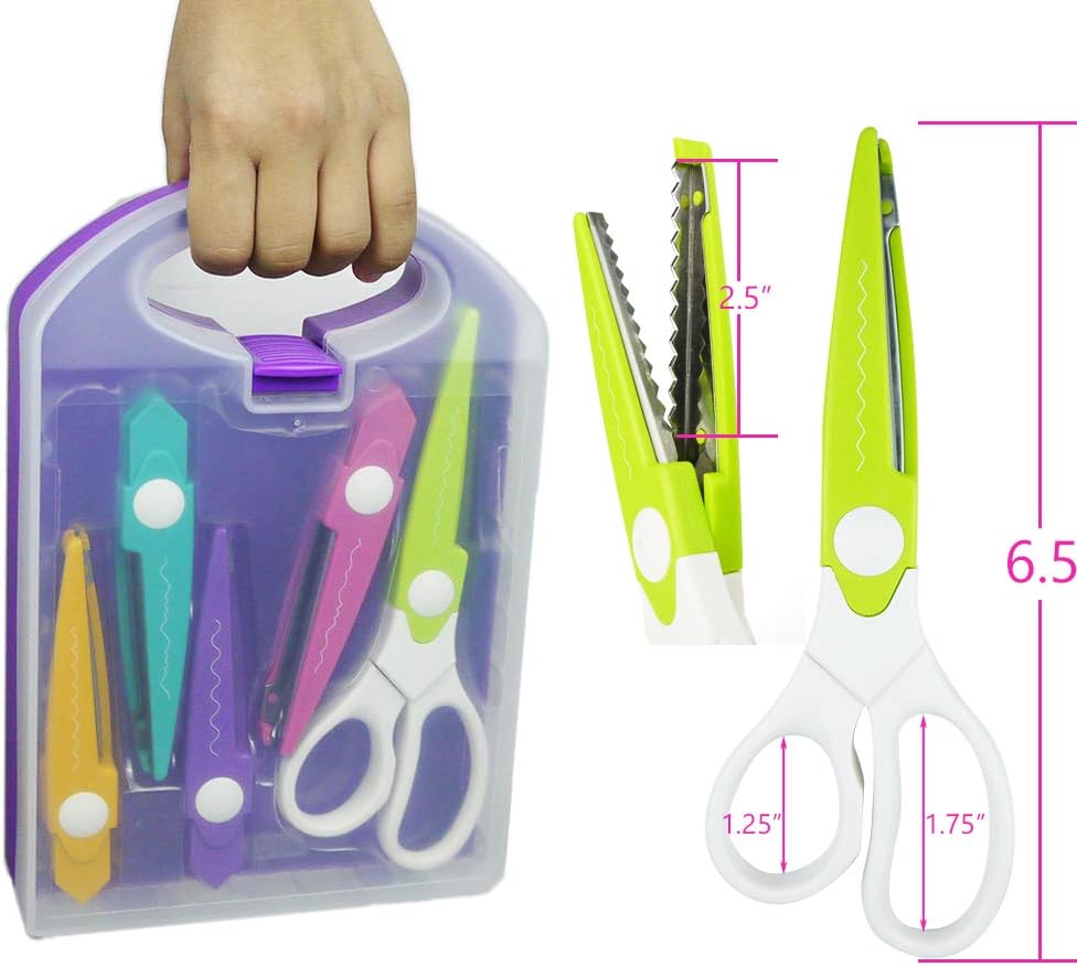 Decorative Paper Scissors Set, 5 Pairs Zig Zag Edges With Portable Organizing Container, Great for DIY Wavy Cutting, Crafts, Scrapbooking, Paper Quilling and Kid&#x27;s Designs