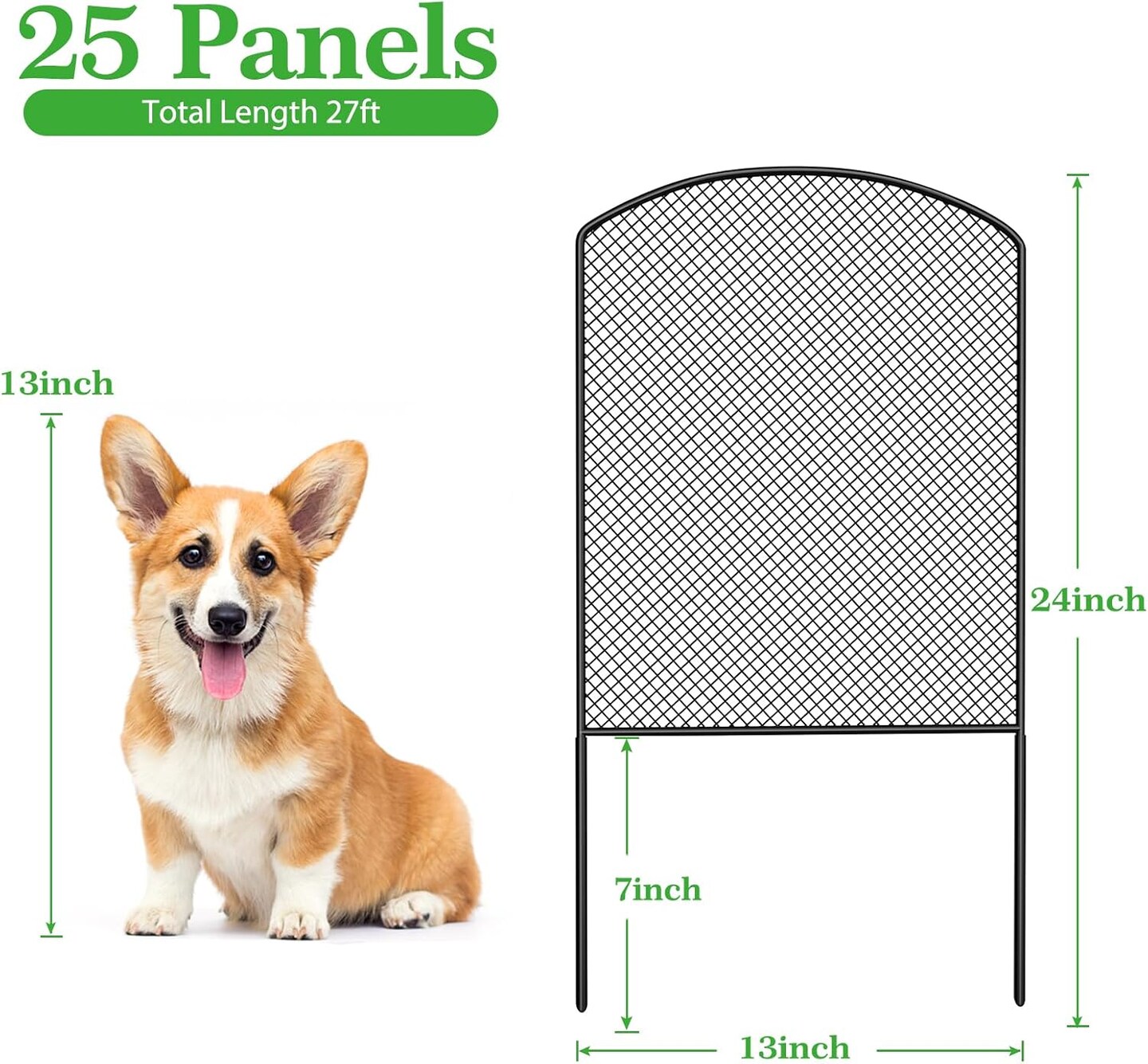 24in/61cm H x 27ft/8.2m L Rustproof Metal Mesh Garden Fence - Decorative Arched Design, Small Animal Barrier for Yard, Patio, Vegetable Gardens (25 Panels, Expandable)