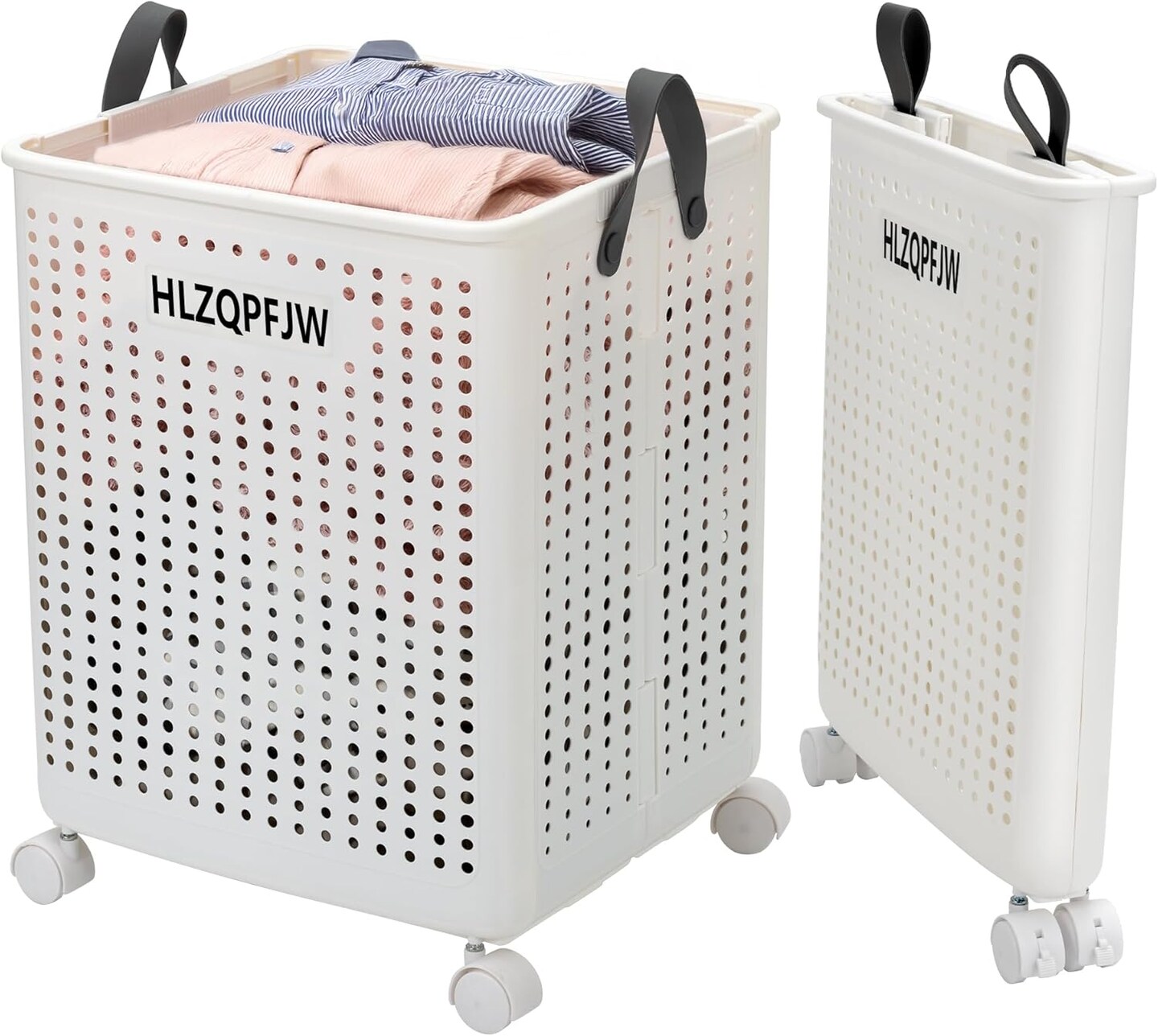Collapsible laundry hamper, laundry hamper with wheels, laundry hamper with wheels, dorm laundry hamper, laundry basket plastic&#xFF0C;35, 50, 60 liter large capacity (White, Extra large)