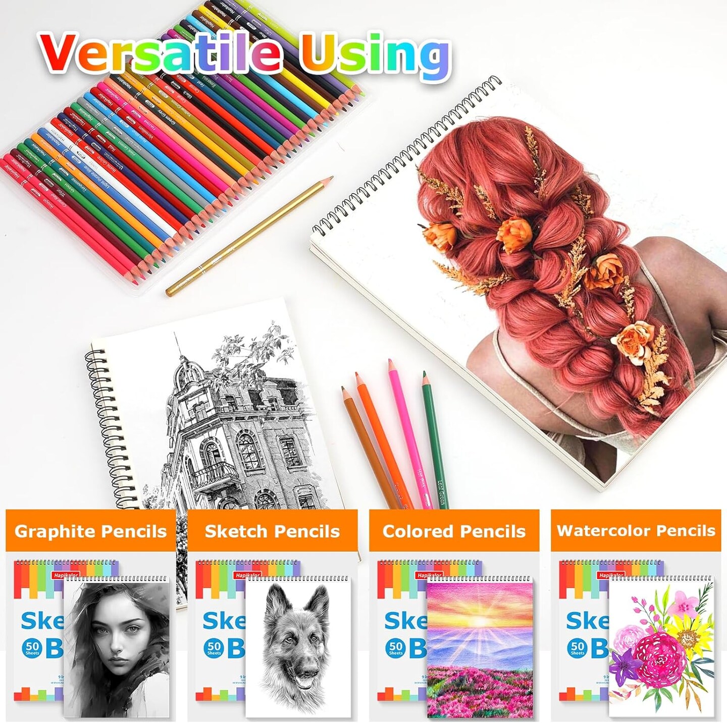 9&#x22; x 12&#x22; Sketch Book, 2-Pack 50 Sheets Spiral Bound Art Sketchbook, Acid Free Artist Drawing Book Paper, Art Supplies for Adults Kids, Craft Activities, Sketch Paper for Drawing Coloring Sketching