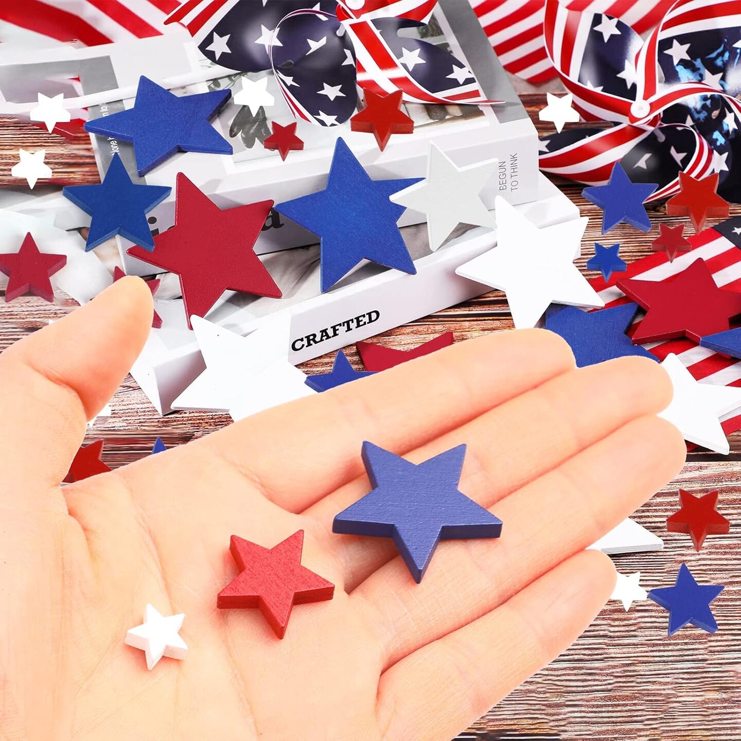 120-Pack Patriotic Wooden Star Ornaments for 4th of July & Memorial Day Crafts