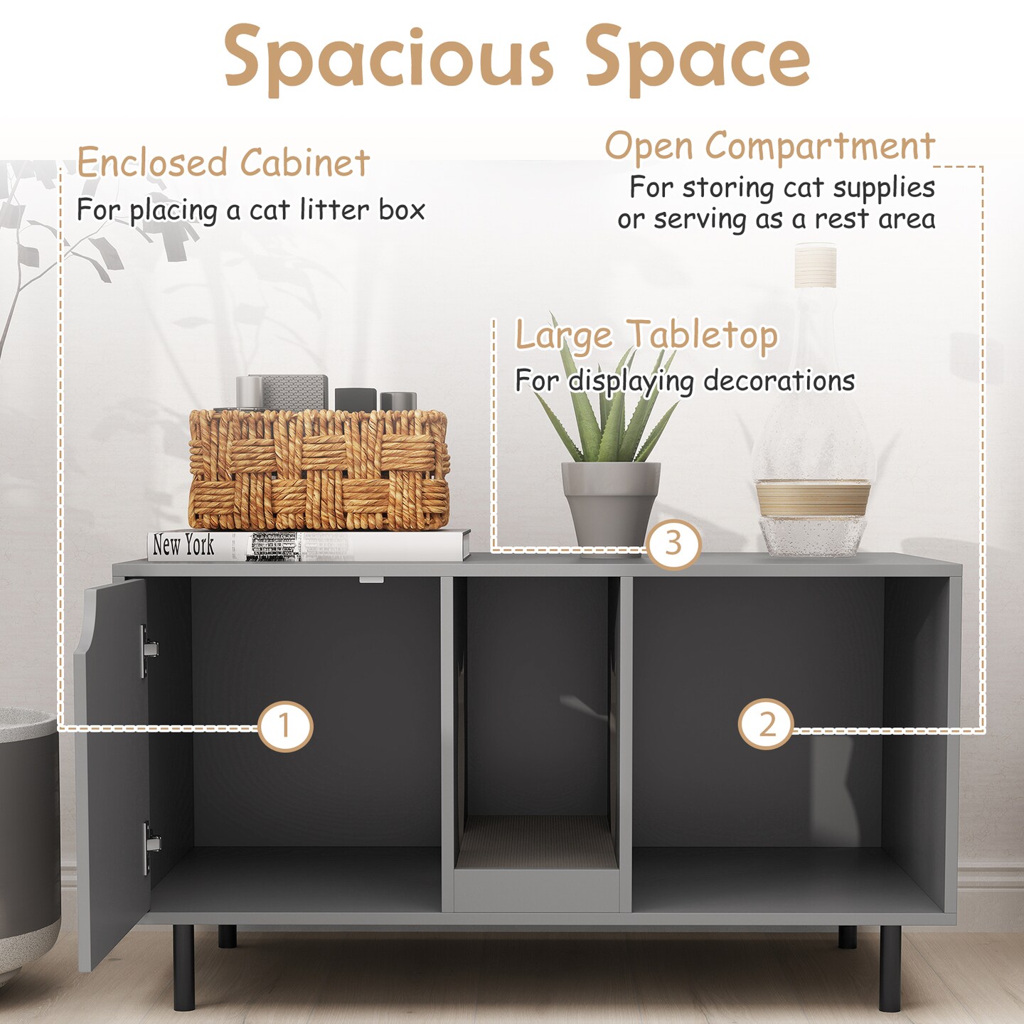 Engineered Wood Cat Litter Box Cabinet with Scratcher and Storage
