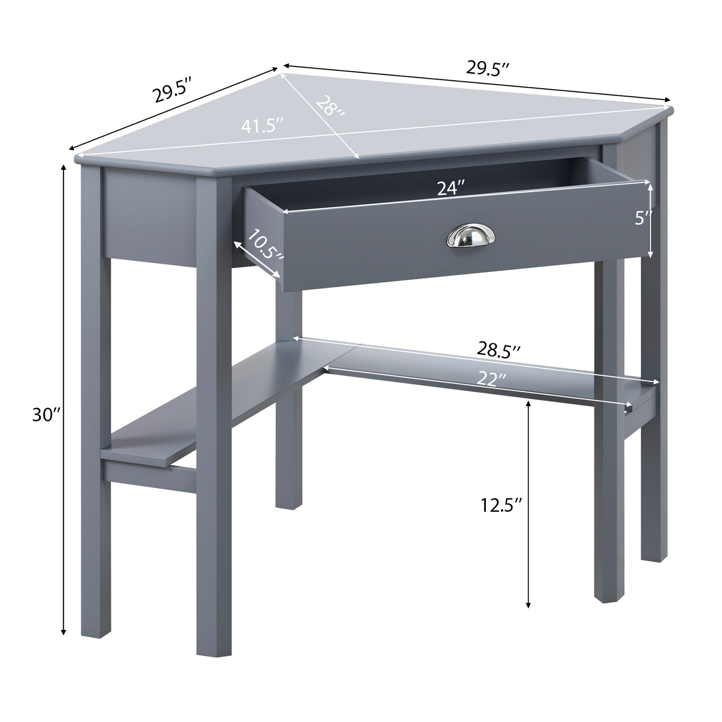 Wooden Corner Computer Desk with Big Storage Drawer and Two Open Shelves