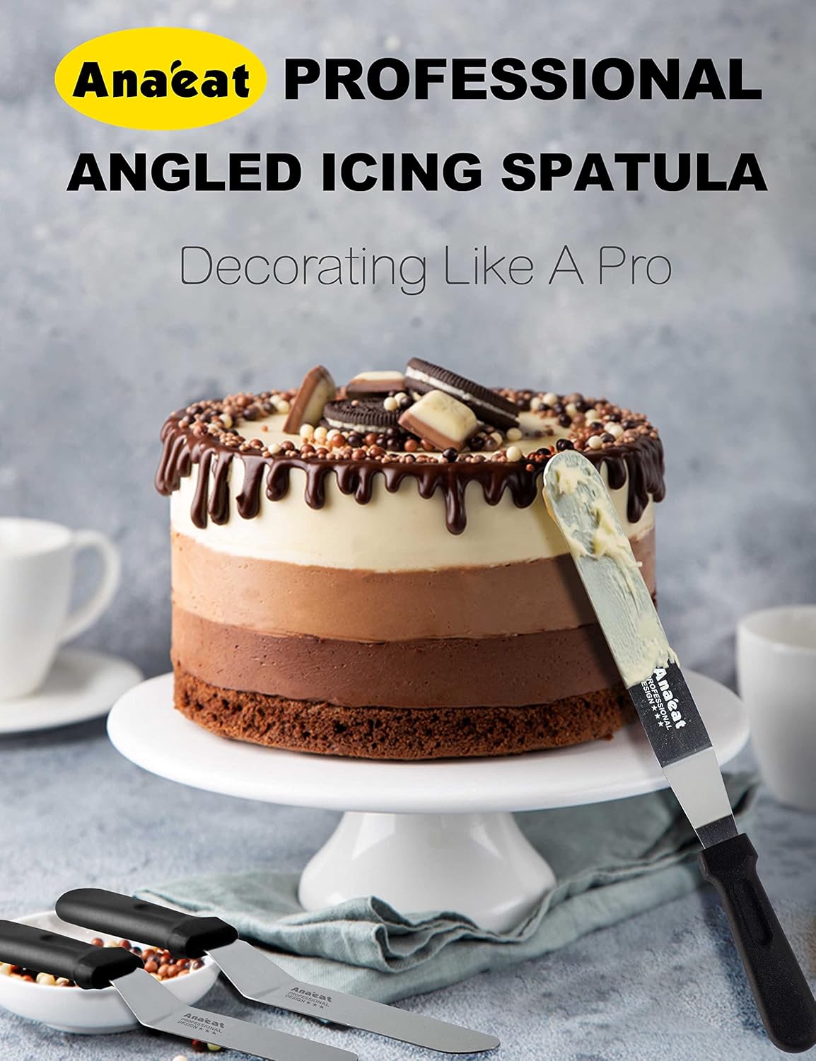 3 Pieces Professional Angled Offset Frosting Spatulas with 6&#x22;, 8&#x22;, 10&#x22; Stainless Steel Blades &#x26; 4 Pack Cake Smoother Scraper for Cake Decorating, Baking &#x26; Pastry (Set of 7)