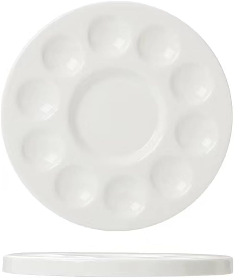 11 Wells Round Porcelain Porcelain Watercolor Palette Paint Tray Palettes Ceramic Watercolor Pallets Paint Holder Painting Palette for Kids or Students to Paints on School Project or Art Class