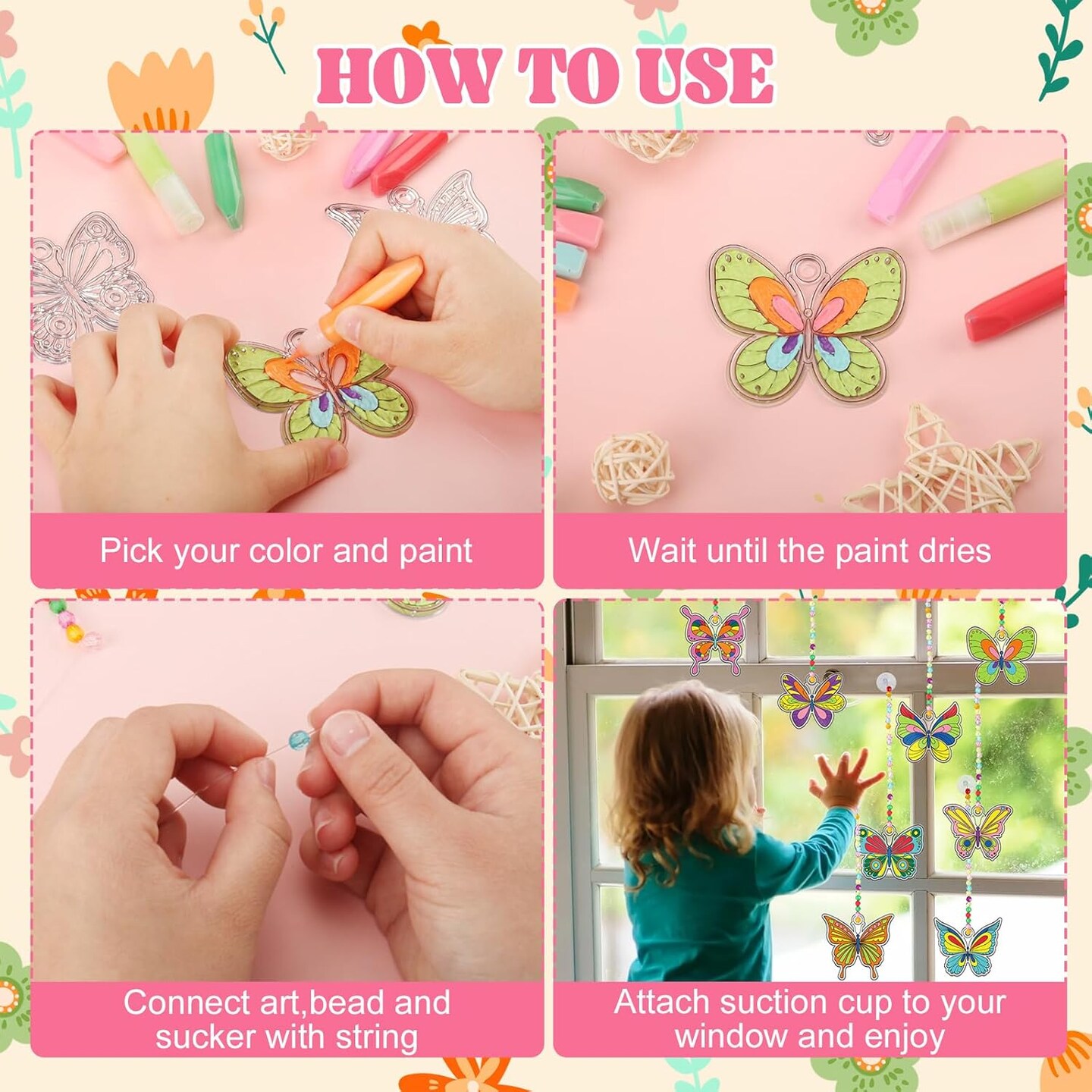 DIY Activity Butterfly Spring Suncatchers Ornaments Decorations DIY Window Paint Art Painting Craft Kits for Kids DIY Sun Catchers Classroom Easter Spring Summer Party Activities Art Project (butterfly)