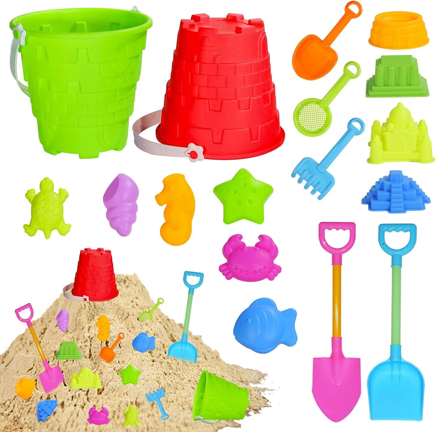 17 Pcs Beach Toys for Kids- Kids Sand Toys Includes Beach Bucket, Sand Mold, Sand Shovel, Rake,Sand Sifter Shovels,Sand Castle Toys - Sand Bucket and Shovel for Boys and Girls