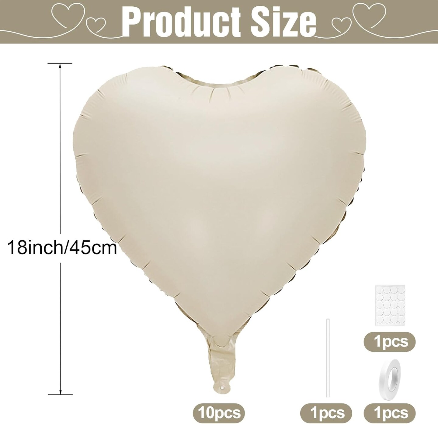 White Heart Balloons,10Pcs Cream White Foil Heart Shaped Balloons,18Inch Beige Helium Mylar Balloons for Valentines,Engagement,Brithday,Baby Shower,Wedding Party Decorations