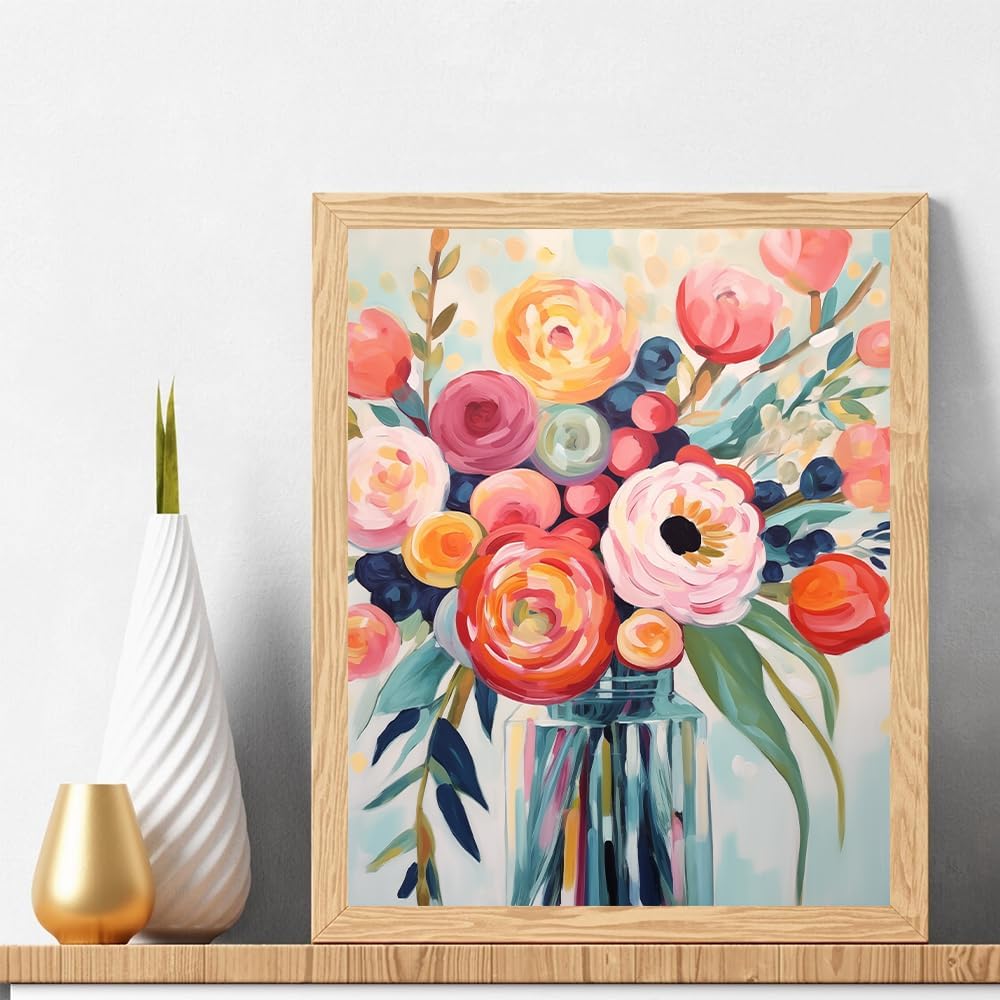 Flowers Paint by Numbers Kit for Adults - Flowers in a Vase Paint by Number on Canvas Without Frame, DIY Acrylic Painting for Ideal Gift Home Wall Decor (16x20 Inch)