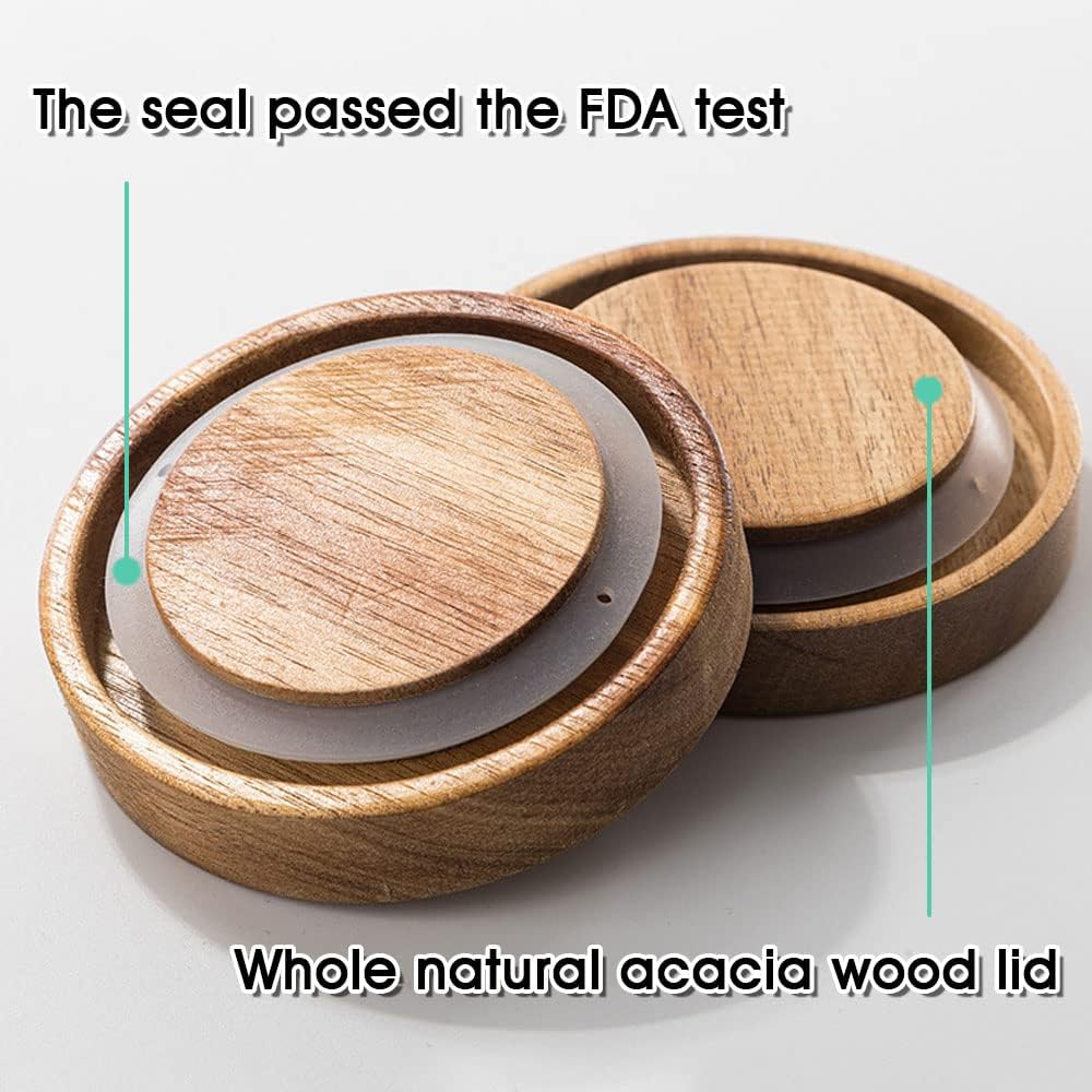 Glass Jars with Lids, Set of 3 Storage Jars with Airtight Lids Acacia Wood Top Glass Canisters - 12oz, 17oz, 25oz