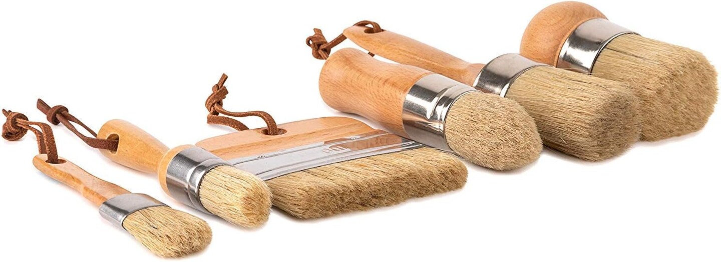 Chalk &#x26; Wax Paint Brush (Set of 6) for Waxing &#x26; Painting Projects &#x2013; 100% Natural Boar Bristles, Ergonomic Handles, Minimum Shedding &#x2013; Smooth Coverage for Furniture, Milk Paint &#x26; Stencil by Diyartz