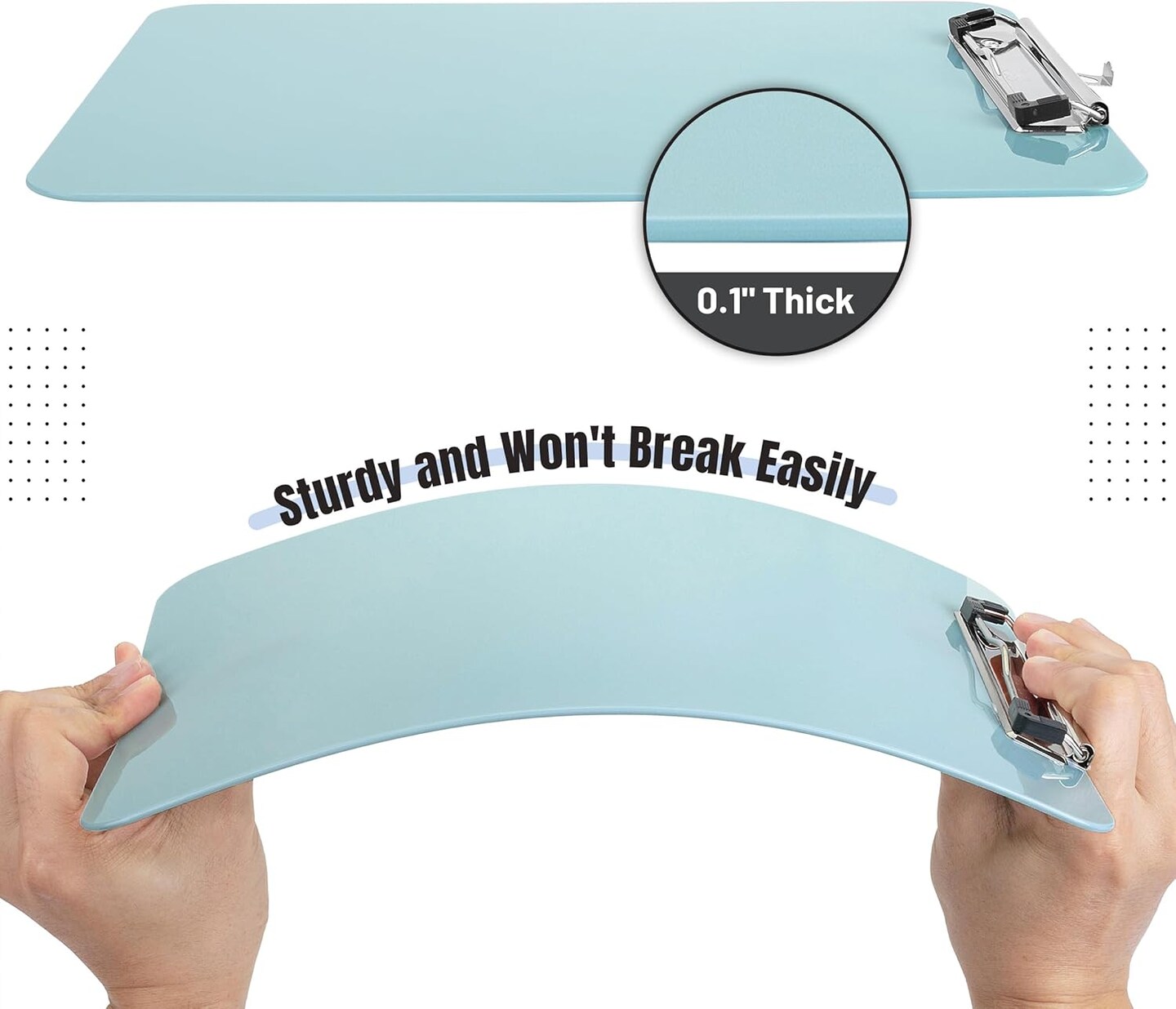 2-Pack Plastic Clipboards – 12.5×9 in, Low-Profile Metal Clip with Hanging Hole