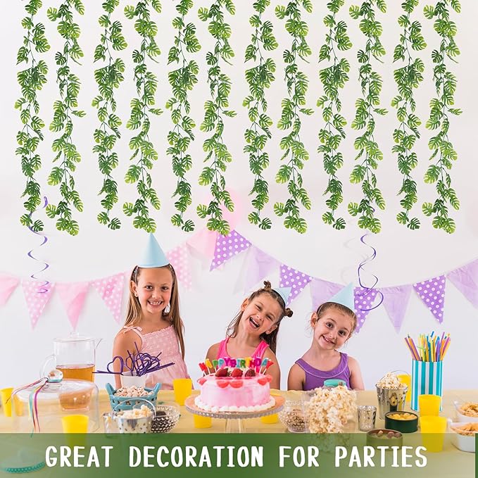 4Pcs Artificial Monstera Leaf Vines, 5.6Ft Fake Hanging Greenery Plants Tropical Palm Leaves Ivy Vine Monstera Garland for Home Garden Porch Patio Hawaiian Party Indoor Outdoor D&#xE9;cor
