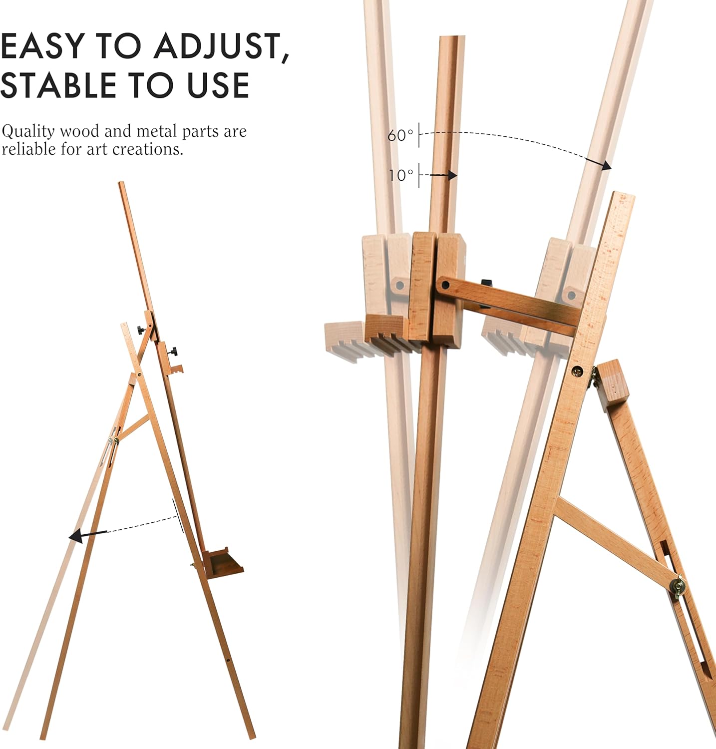 ARTIFY Large A-Frame Adjustable Painters Easel, Solid Beechwood Easel, Studio Easel with Brush Holder for Adults