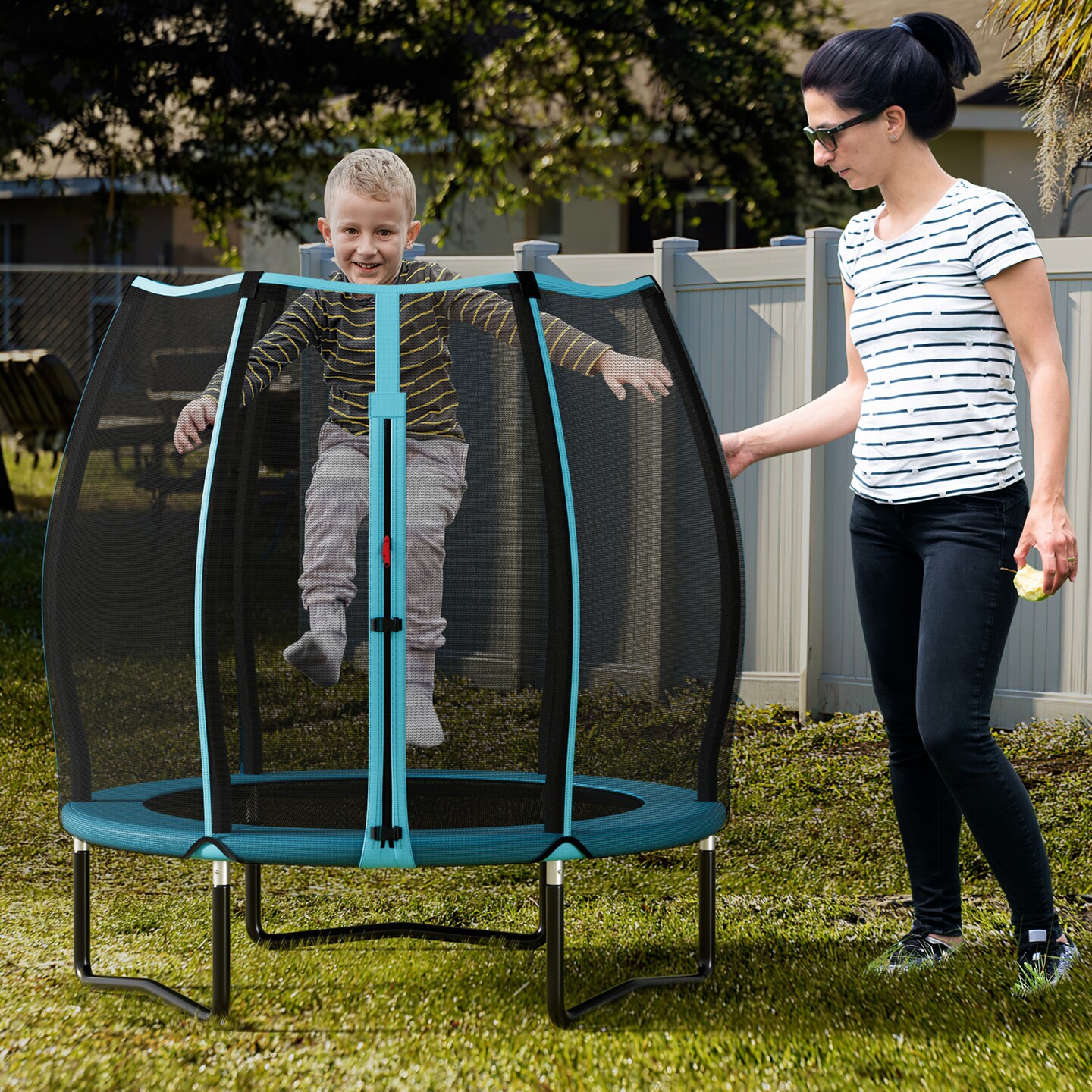Kids Trampoline with Safety Net, Bungee Cords, Easy Assembly and High-Resilient Mat