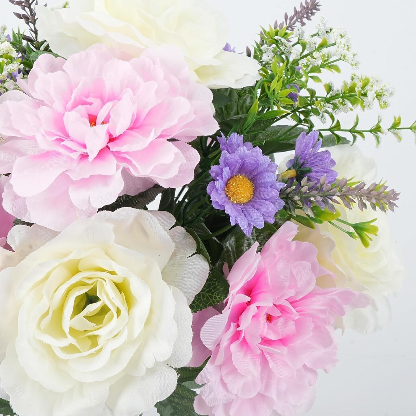 2 Bundles Artificial Spring Flowers 18.5&#x27;&#x27; Artificial Flowers for Cemetery Silk Flowers Fake Peonies Cemetery Decorations for Grave Office Indoor Centerpiece Table Wedding Bouquet Home Decor