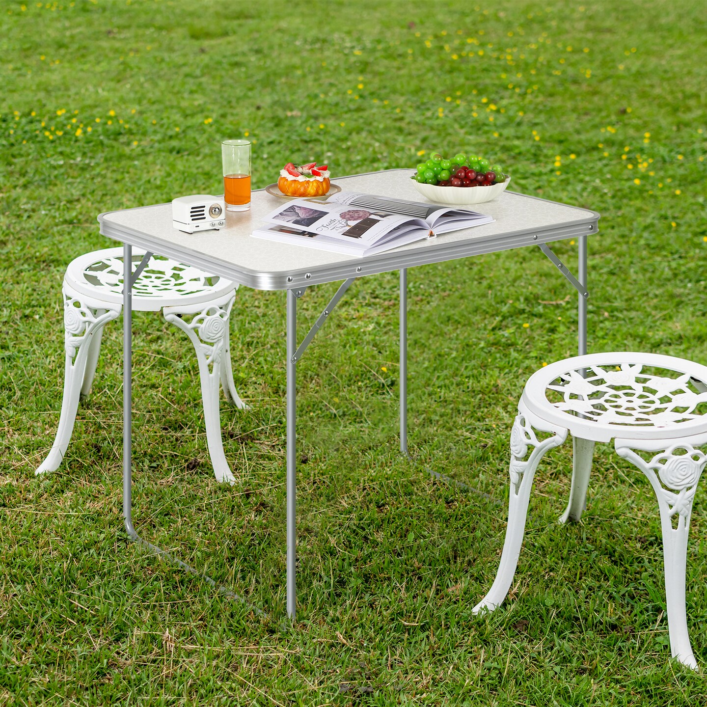 Portable Folding Camping Table &#x2013; Lightweight 31&#x22; White Outdoor Picnic Table, Waterproof MDF &#x26; Aluminum Alloy, Compact for Beach, Tailgating, Patio &#x26; Indoor Use
