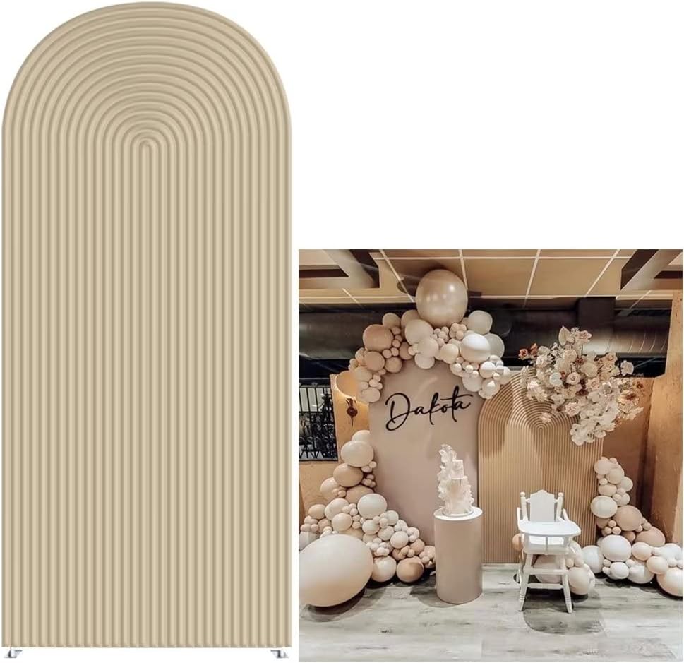 Light Tan Ripples Pattern Arch Backdrop Cover for Birthday Party Wedding Baby Shower Decorations Chiara Backdrops Arched Wall Frame Stands Covers Props GP-454 3ft * 6ft