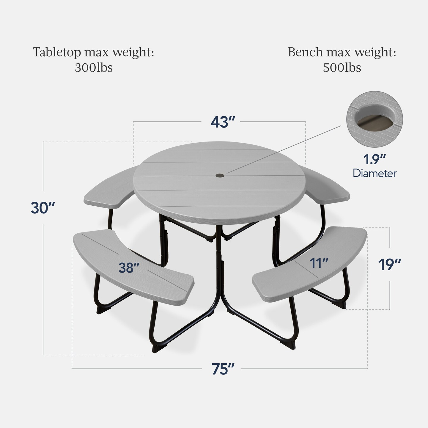 Best Choice Products 8-Person Circular Outdoor Picnic Table w/ 4 Benches, Umbrella Hole, 2000lb Capacity