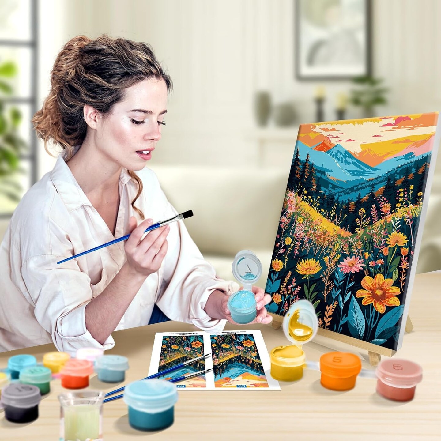 Framed Mountain & Flower Paint by Numbers Kit, 8x12 Canvas