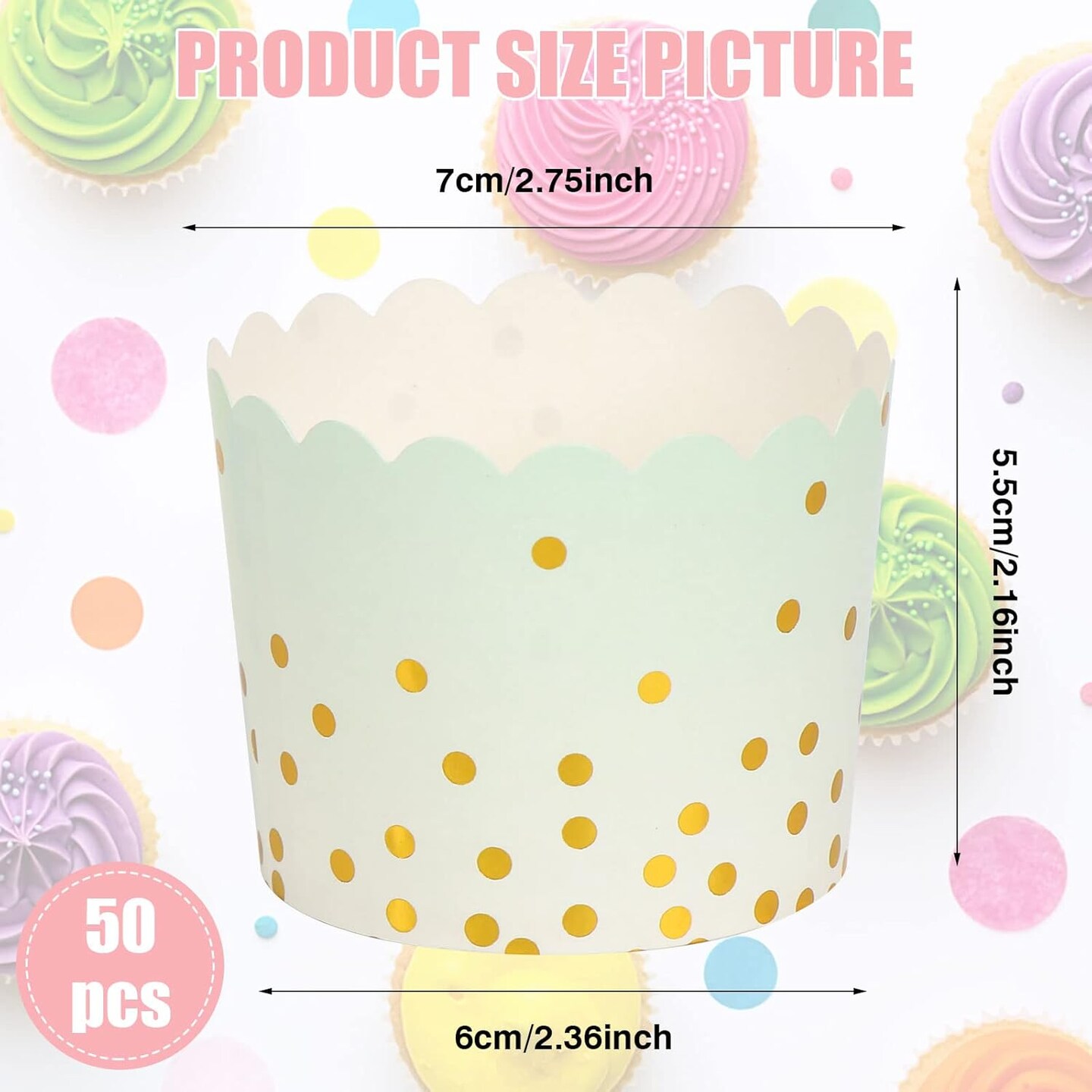 50 Pcs Colorful Greaseproof Paper Baking Cups Large 5 Oz Cupcake Paper Liners Disposable Muffin Cases Cupcake Holders Containers for Wedding Party Festival Graduation Party (D)