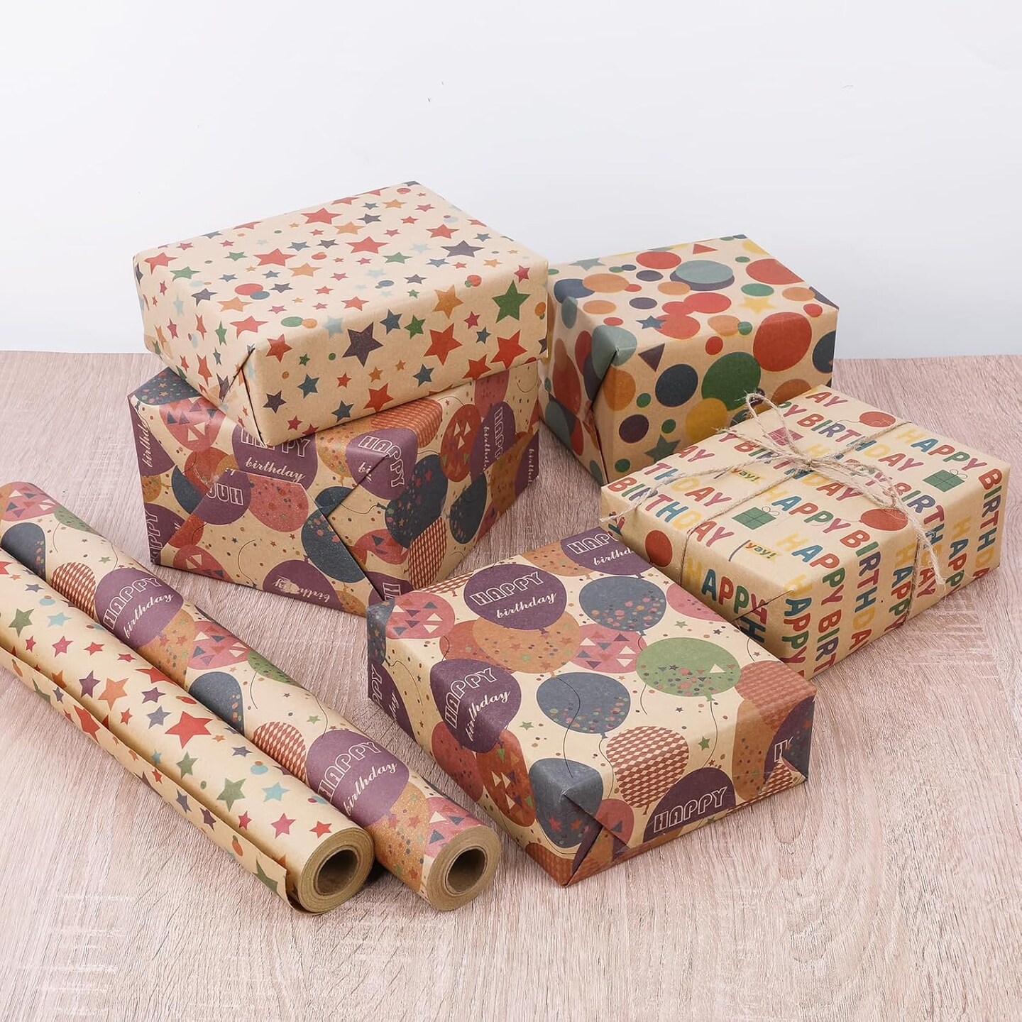 Birthday Wrapping Paper,Gift Wrapping Paper Roll,Kraft Wrapping Paper-17 inch X 32.8 Feet Per roll