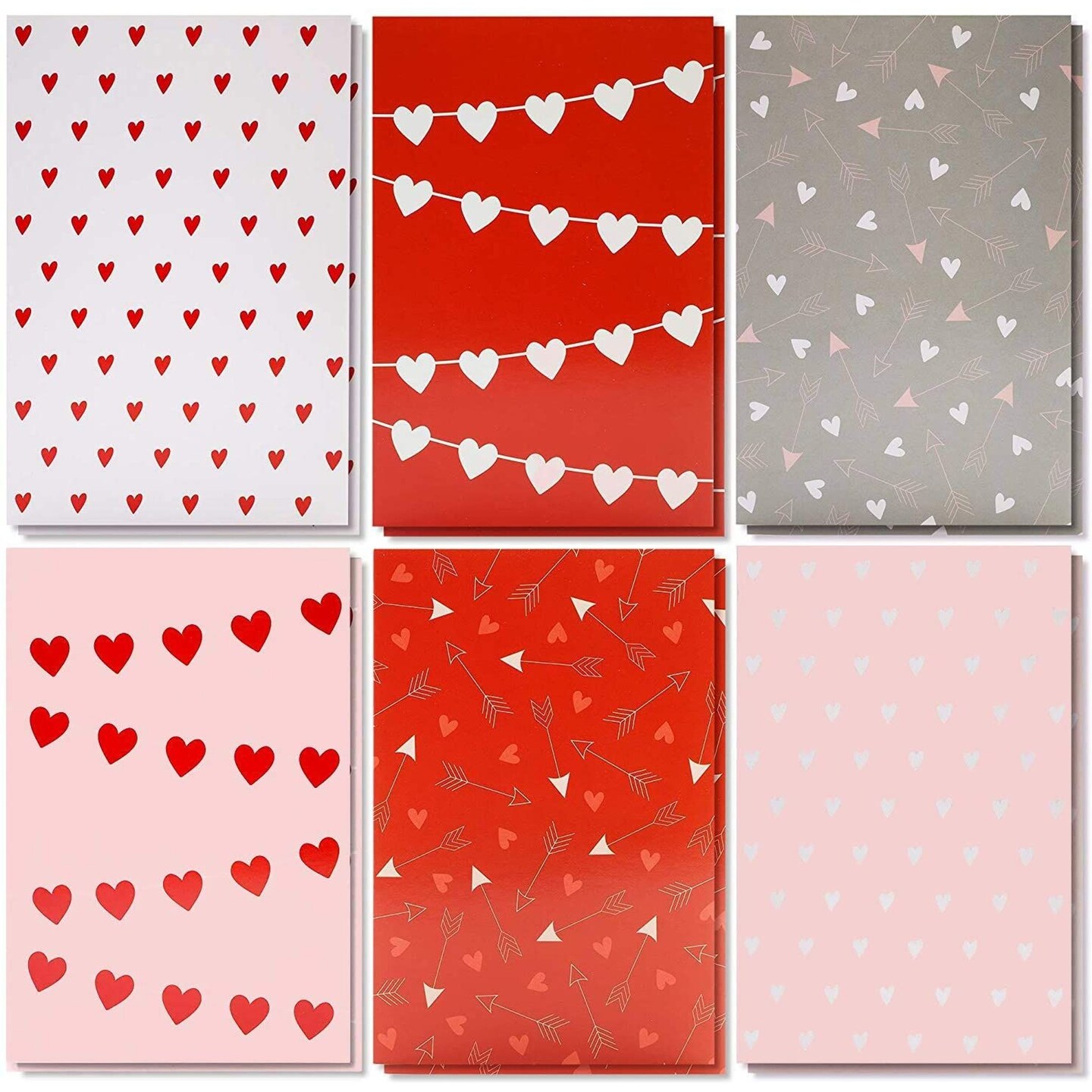 Valentine&#x2019;s Greeting Cards, Blank Heart Patterned Cards with Red Envelopes (4 x 6 In, 36 Pack)