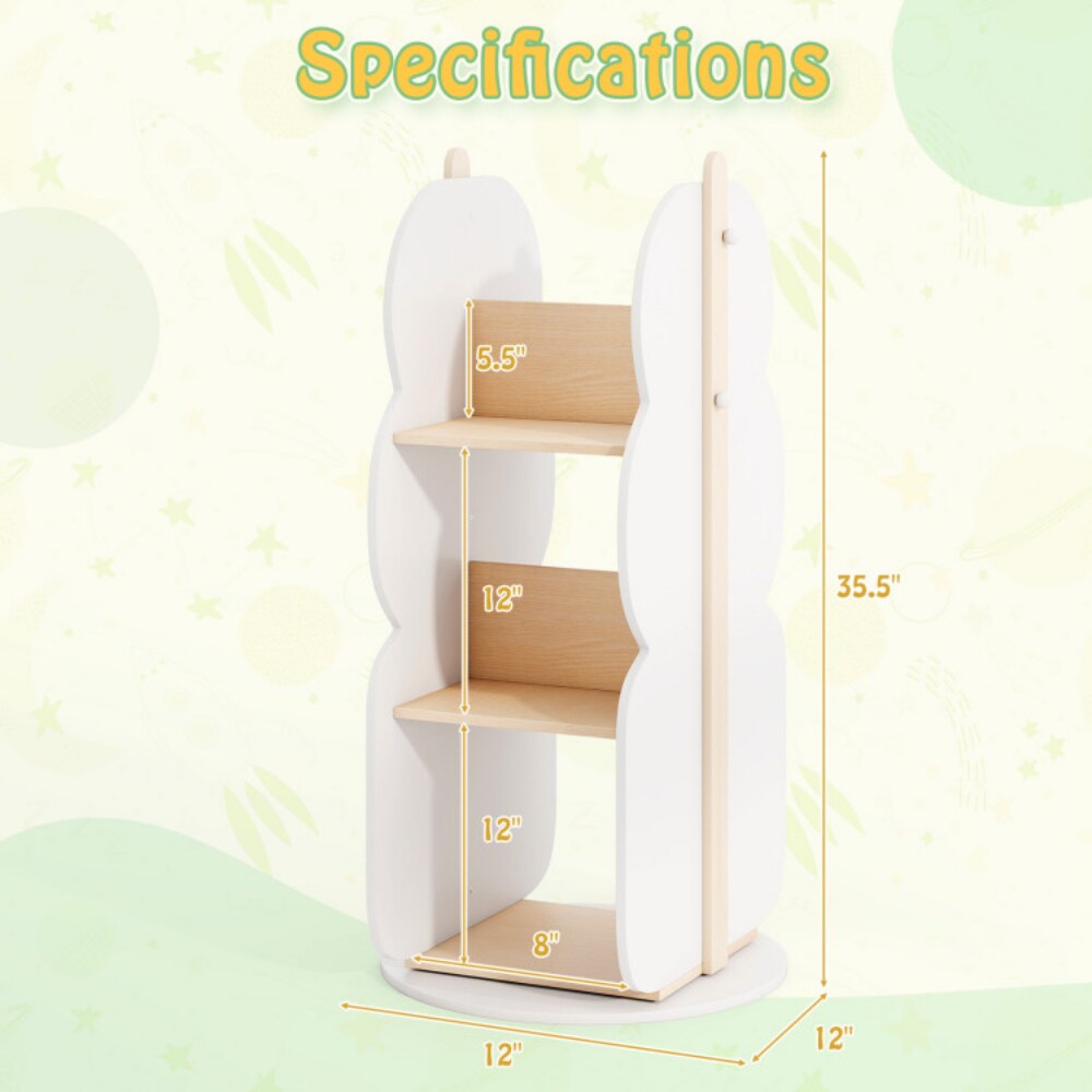 White Engineered Board 360° Rotatable Toy Storage Shelf with 5 Open Shelves