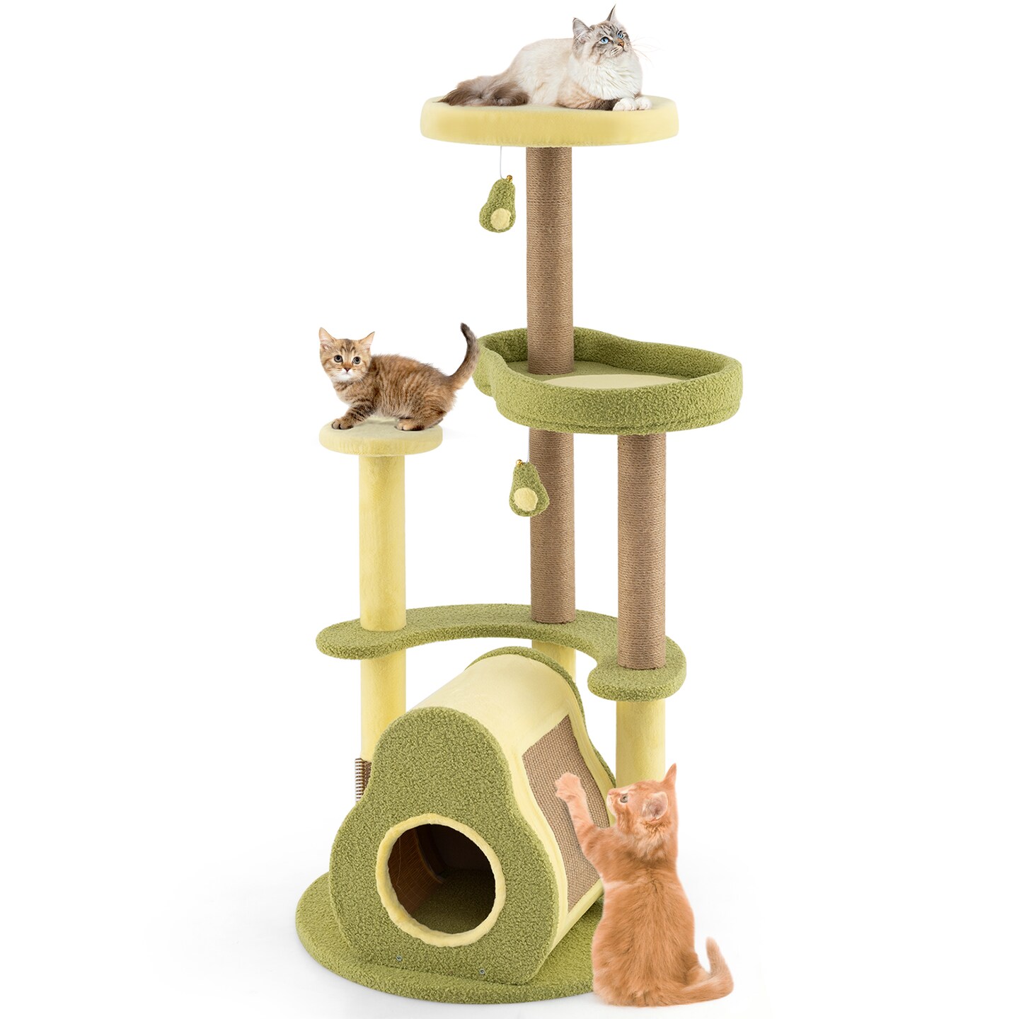 Green Engineered Wood Cat Tree with Avocado Platform, Scratching Posts and Toy
