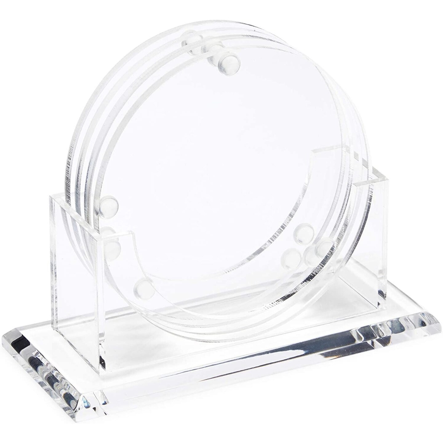 Clear Acrylic Drink Coasters with Stand Holder (4 Inches, 4 Pack)