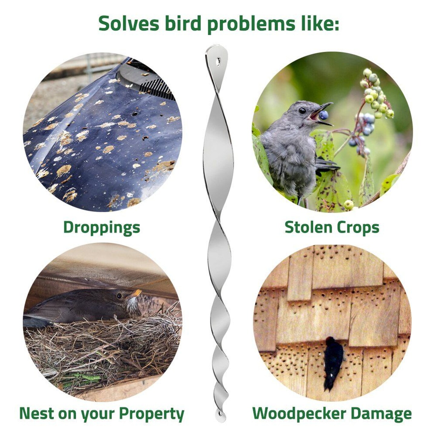 De-Bird Bird Scare Rods, Bird Deterrents for Outside to Scare Birds Away, Easy-Install Bird Deterrent, Woodpecker Deterrent for House and Yard, 12-Pk
