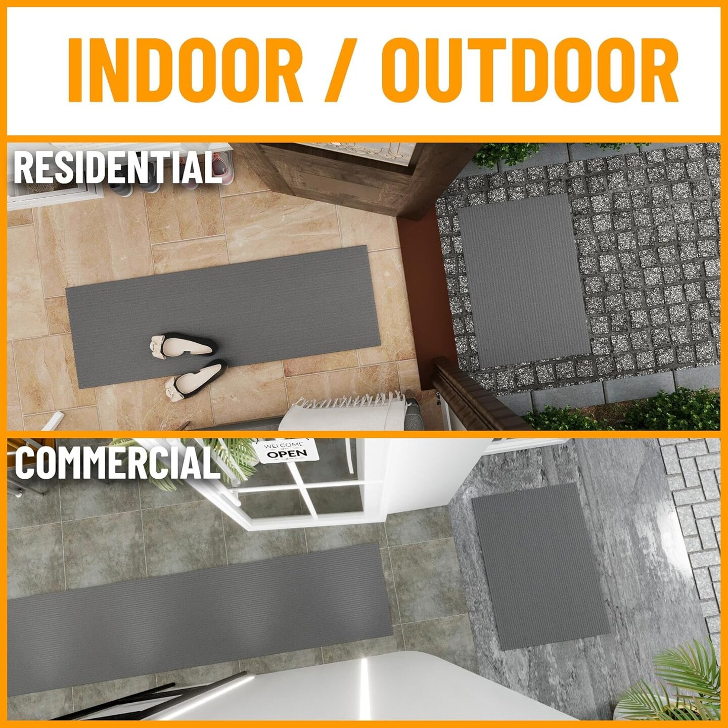 2&#x27;7&#x22; x 8&#x27; Commercial-Grade Hallway Runner with Scraper Pile Extra Durable Non-Slip Rug Mat for Indoor &#x26; Outdoor Use - Ideal for Kitchen, Entryway, Patio &#x26; Garage - High-Traffic Carpet, Gray