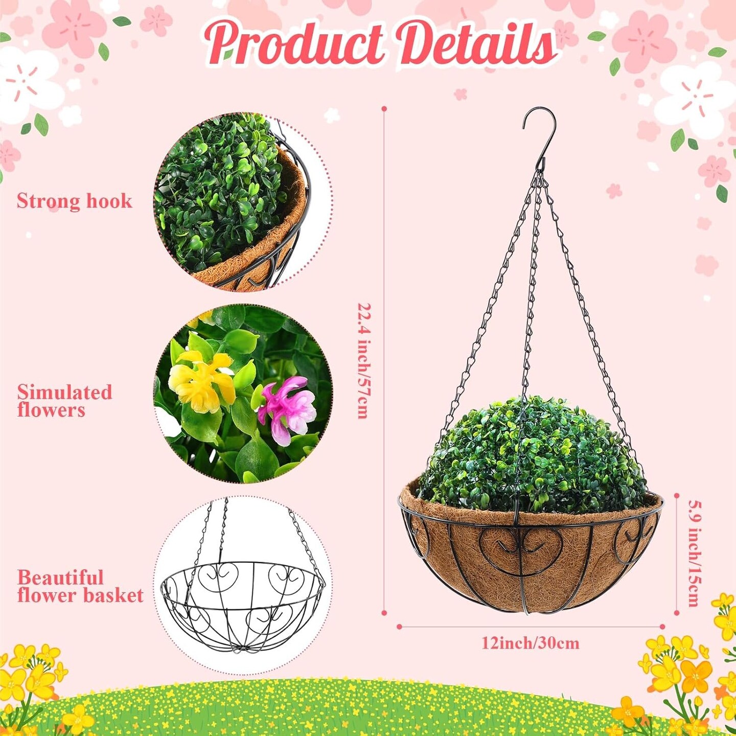 4 Pack Artificial Hanging Flowers with Fake Basket Outdoors Flowers