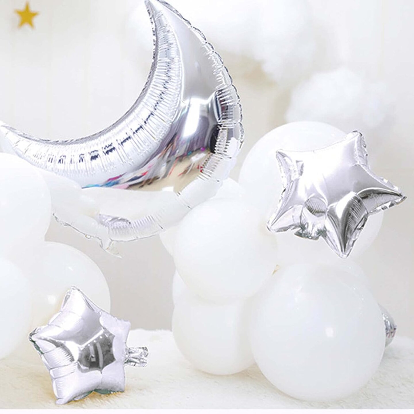 28PCS Silver Moon & Star Foil Balloons – Party Decorations for Baby Shower, Wedding, Birthday