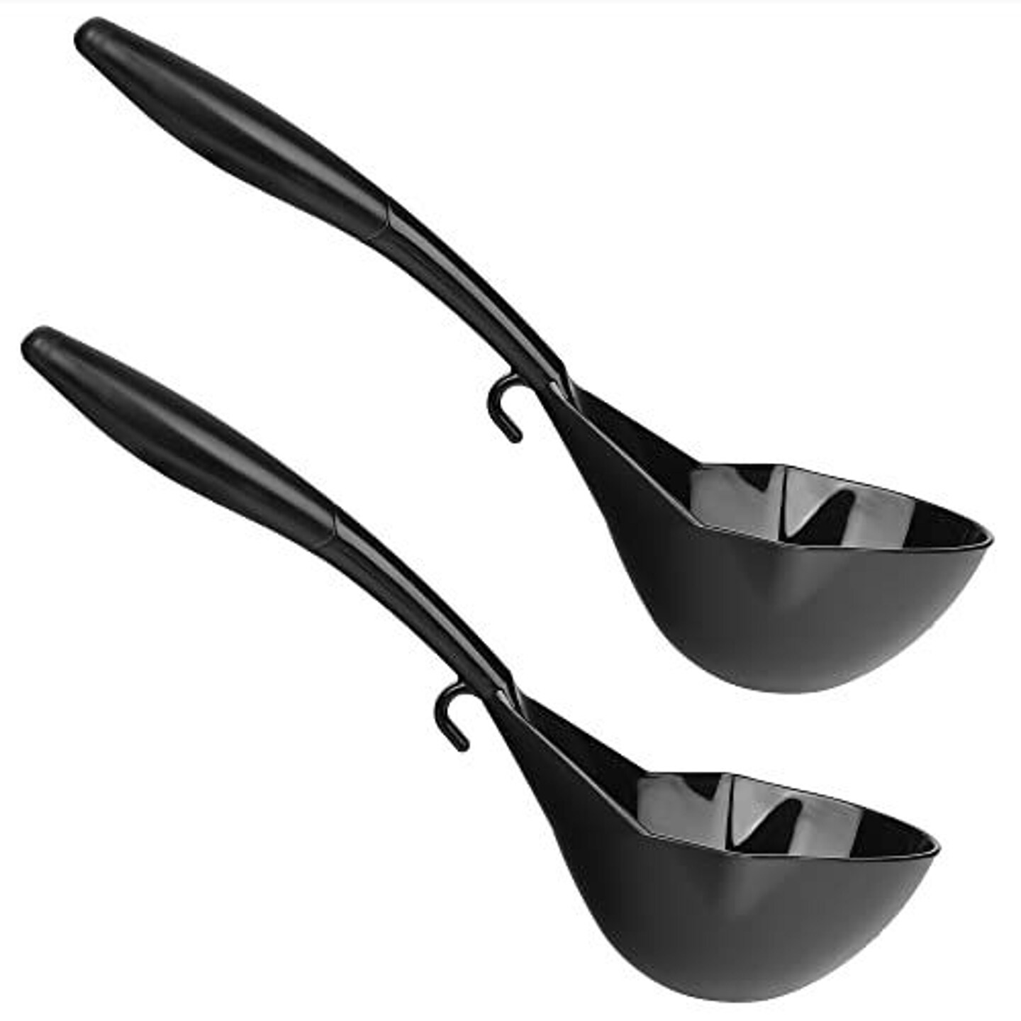 IMPRESA [2 Pack] Canning Ladle Set - 8oz Ladle w/Angled Curve Spoon - Easy Pour Double Spout Ladle - Ladles for Cooking &#x26; Canning - Black Nylon Plastic Ladle w/Hook Handle - One-Piece Large