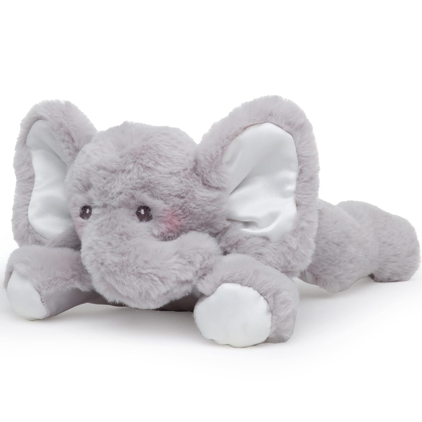 Bearington Baby Lil&#x2019; Spout Rattle: 8-Inch Plush Stuffed Gray Elephant Rattle, Shaker Toy with Soft Plush Fur, Floppy Ears and Satin Bow; For Baby Shower or First Birthday