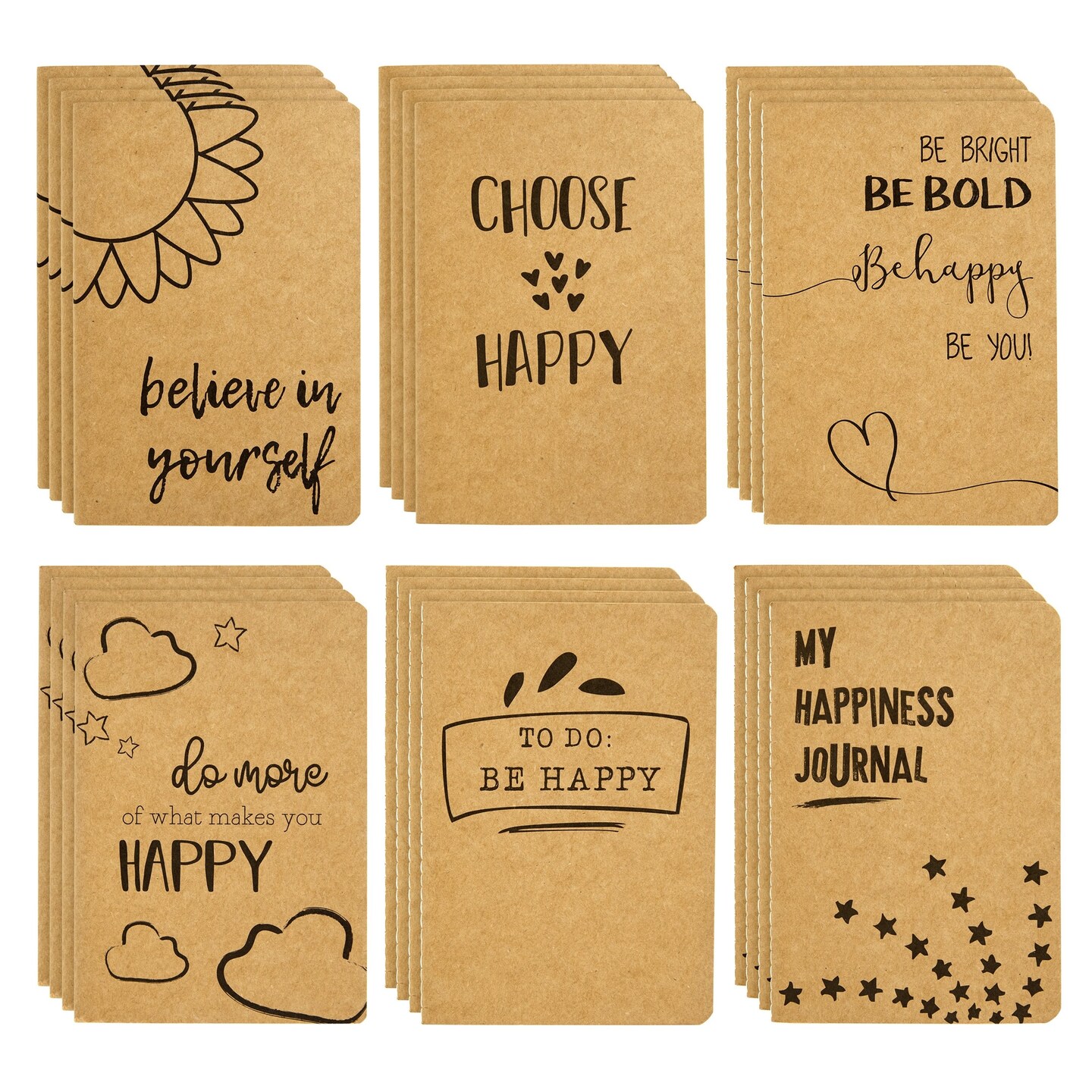 Paper Junkie 24 Pack Journals for Kids - Let&#x27;s Be Happy Journals Bulk - Kraft Paper Notebooks School Supplies (80 Lined Page, 4 x 5.75 In)
